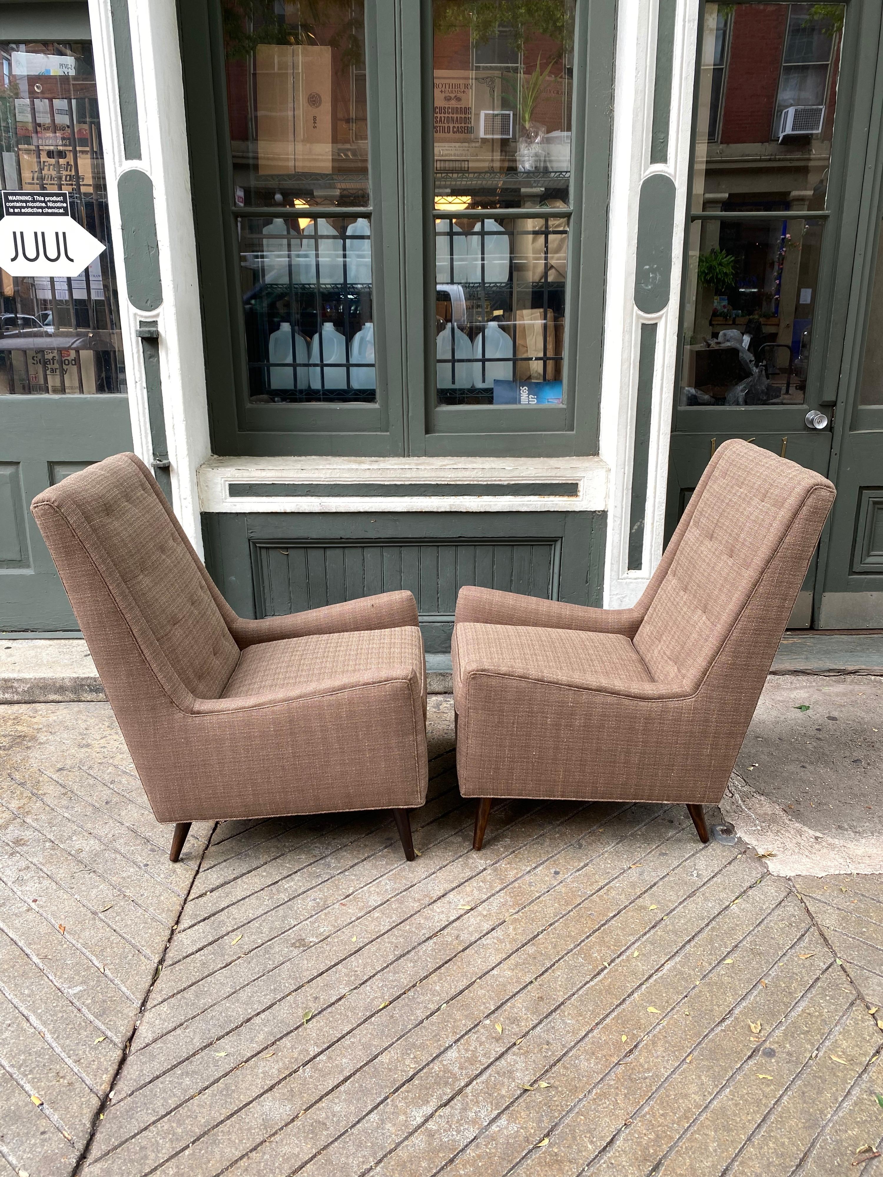 Pair of Highback Paul McCobb Style Lounge Chairs and Ottoman In Good Condition In Philadelphia, PA