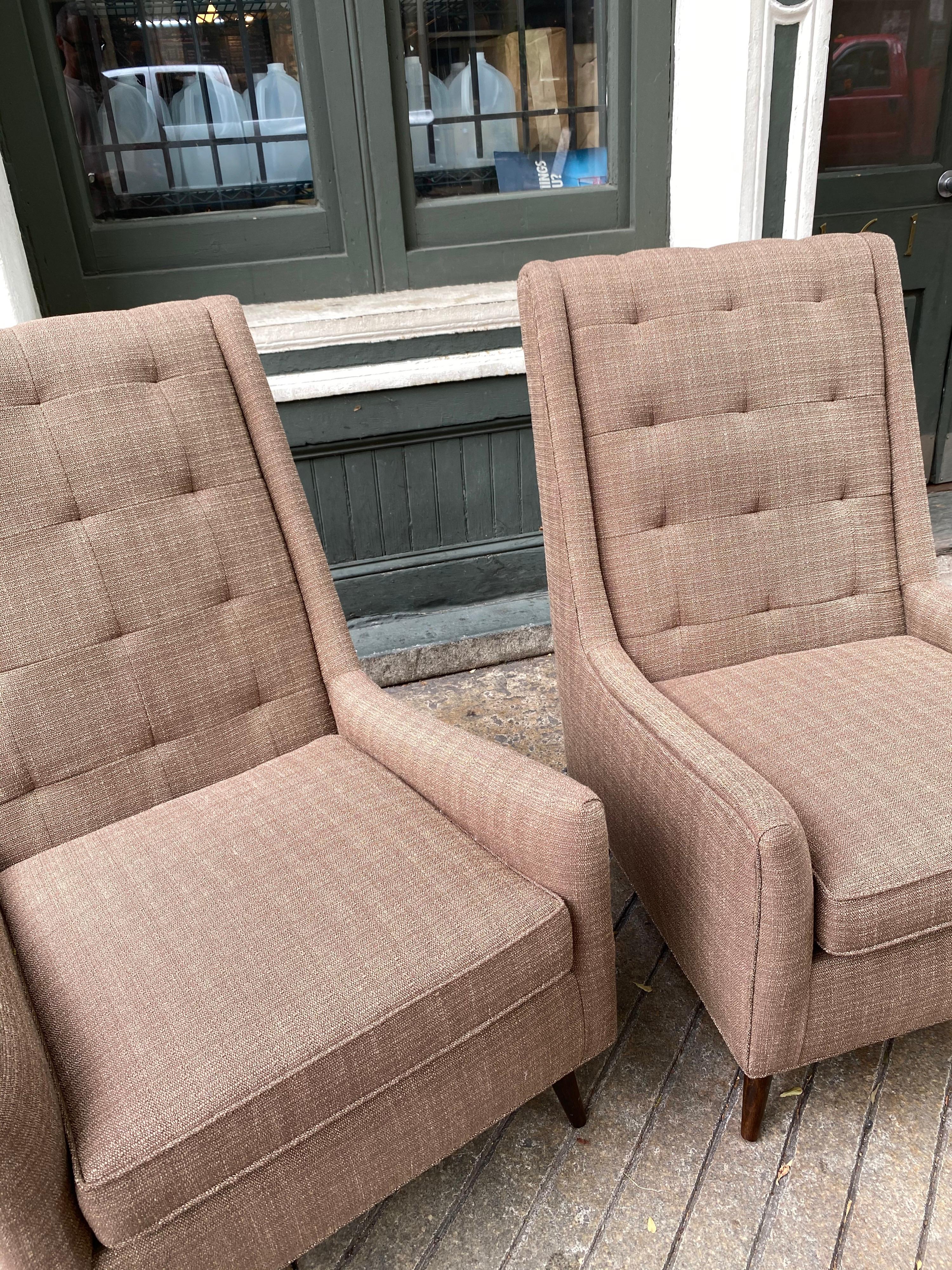 Upholstery Pair of Highback Paul McCobb Style Lounge Chairs and Ottoman