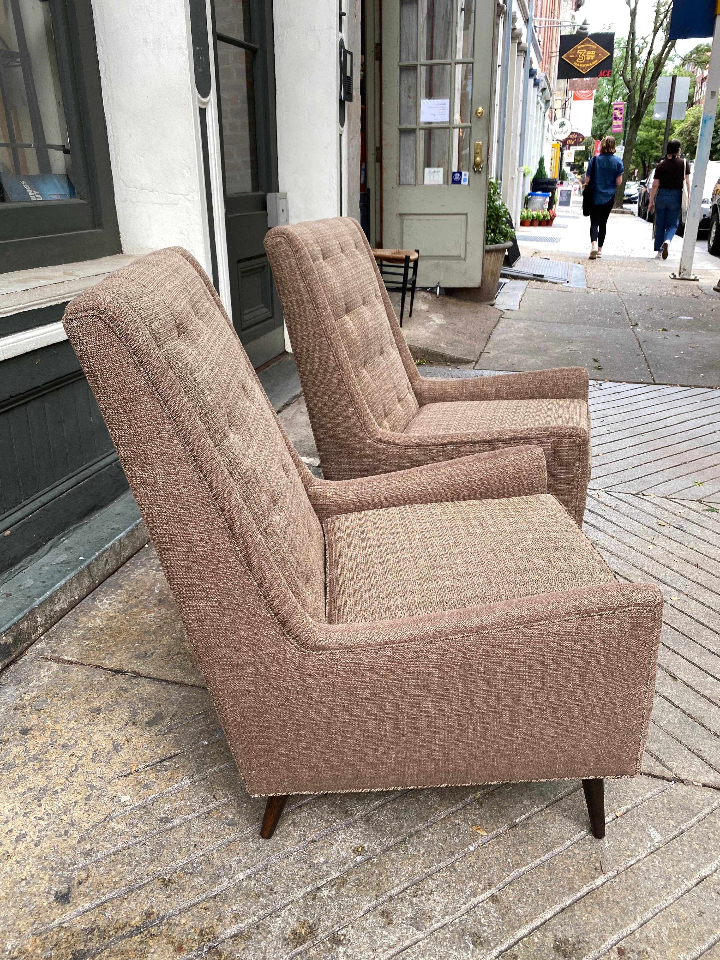 Pair of Highback Paul McCobb Style Lounge Chairs and Ottoman 1