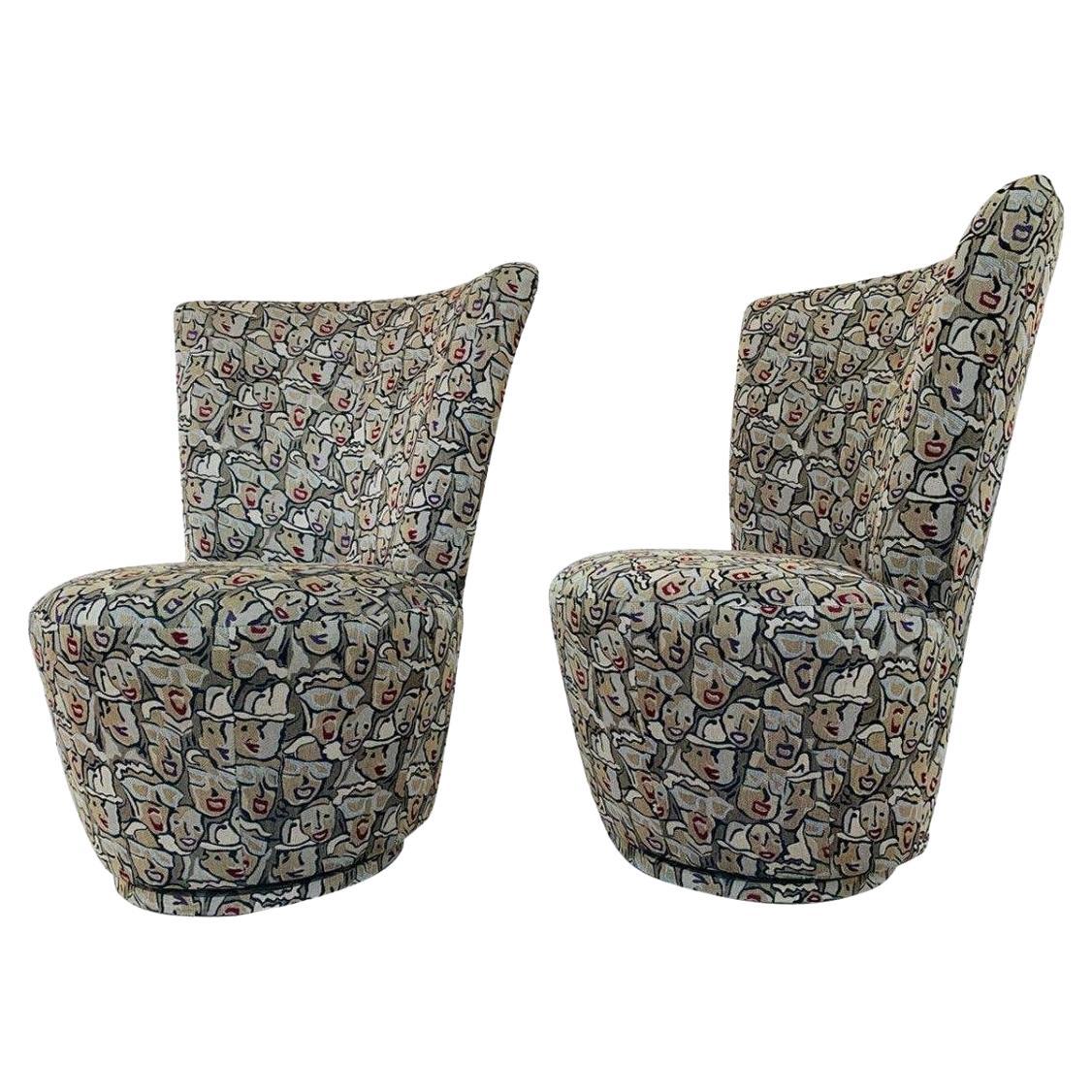 Pair of Teal Swivel Chairs For Sale at 1stDibs