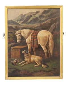Pair of Highland Shooting Oil Paintings with Gun Dogs & Ponies by Walter Andrews