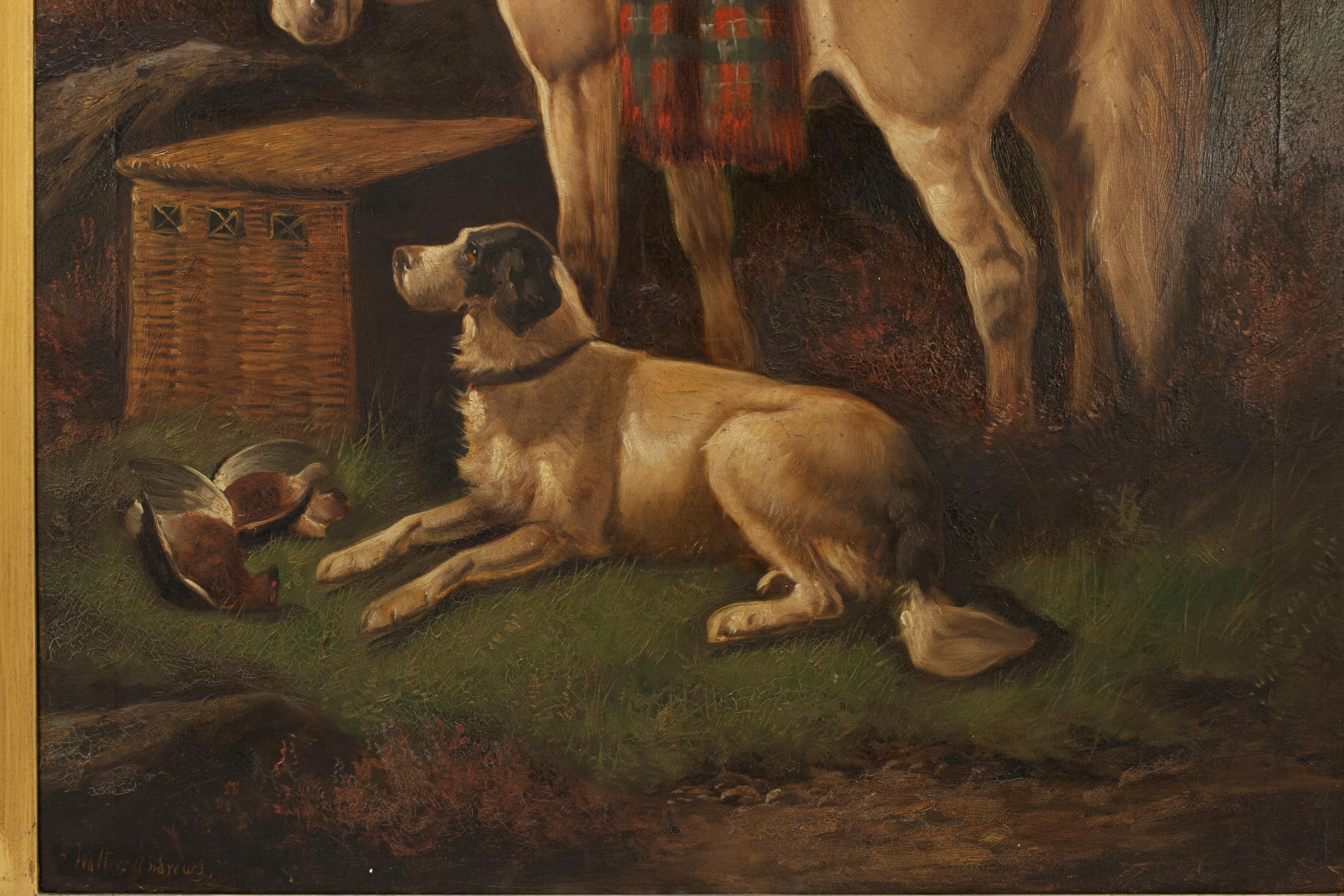 Pair of Highland Shooting Oil Paintings with Gun Dogs & Ponies by Walter Andrews In Good Condition In Oxfordshire, GB