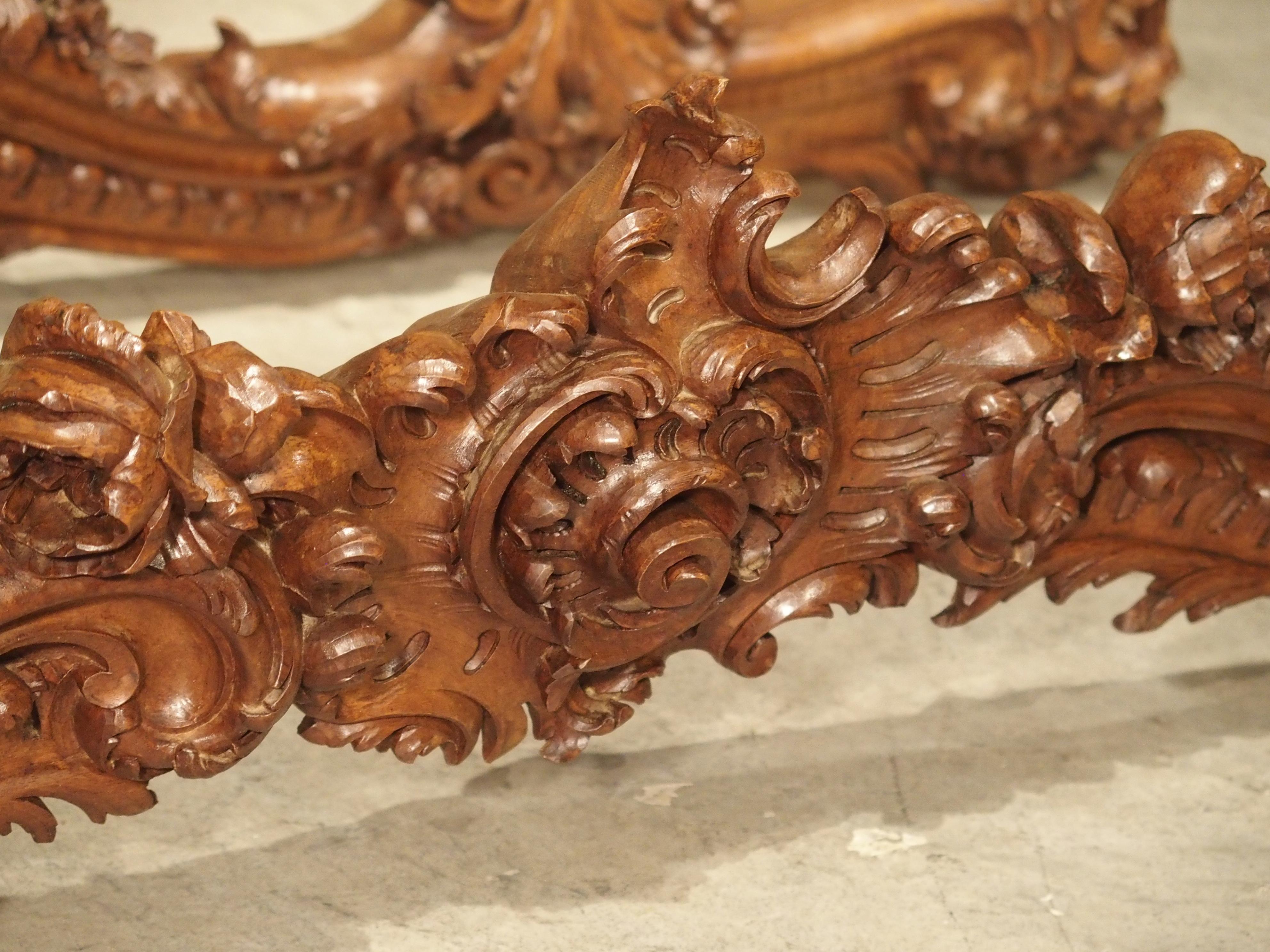 Pair of Highly Carved French Louis XV Style Walnut Valances, Late 19th Century 12
