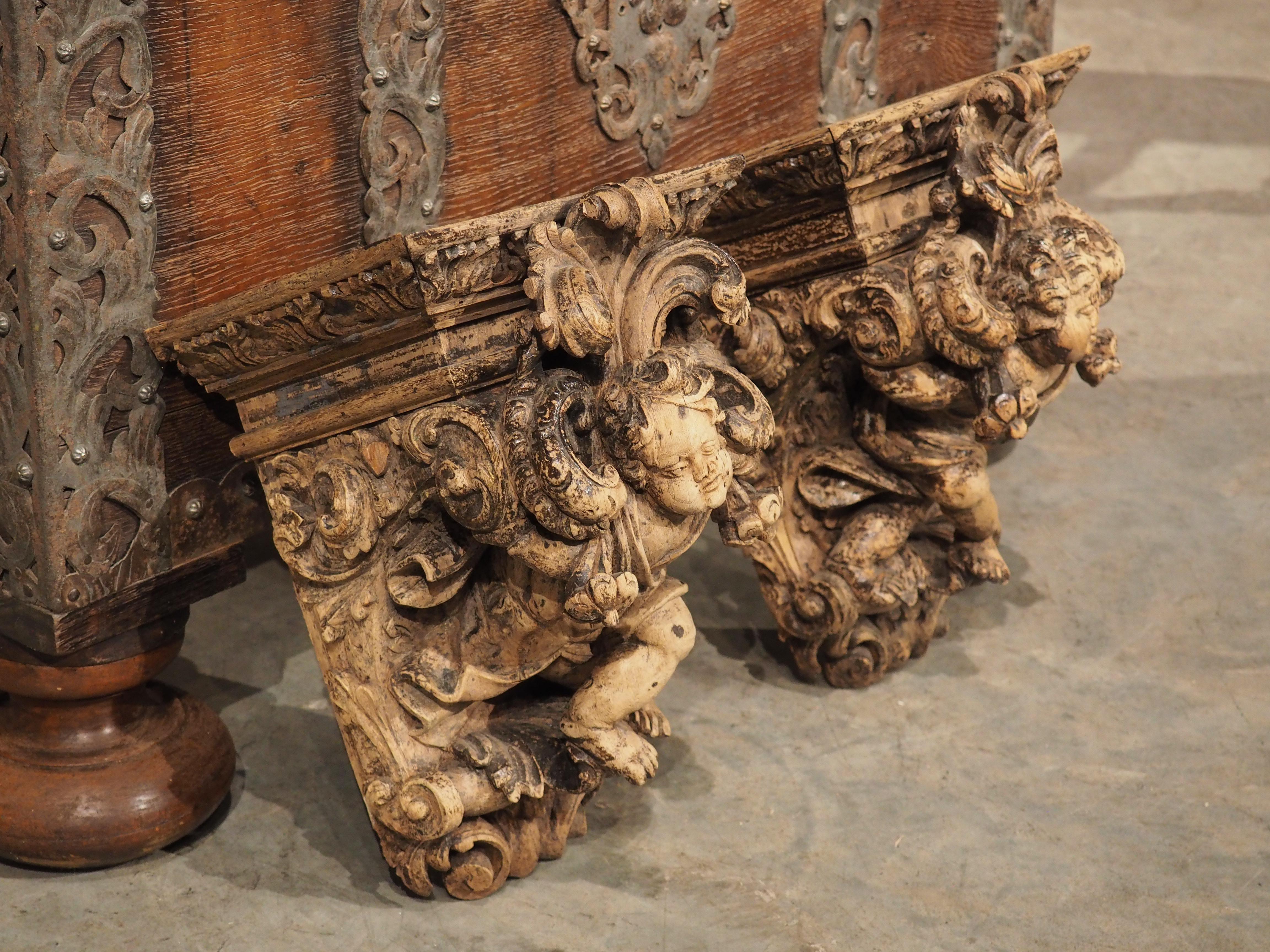 Pair of Highly Carved Partially Stripped French Oak Cherub Brackets, C. 1850 For Sale 8
