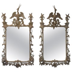 Pair of Highly Decorative Chippendale Style Painted Carved Wooden Pier Mirrors