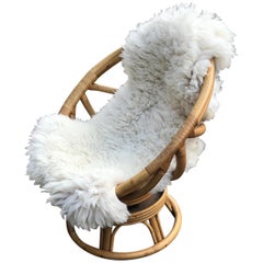 Used Pair of Highly Decorative Midcentury Bamboo & Rattan Easy Chairs with Sheepskins