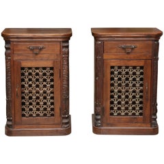 Pair of Highly Decorative Solid Teak Wood Nightstands from Plantation Homes