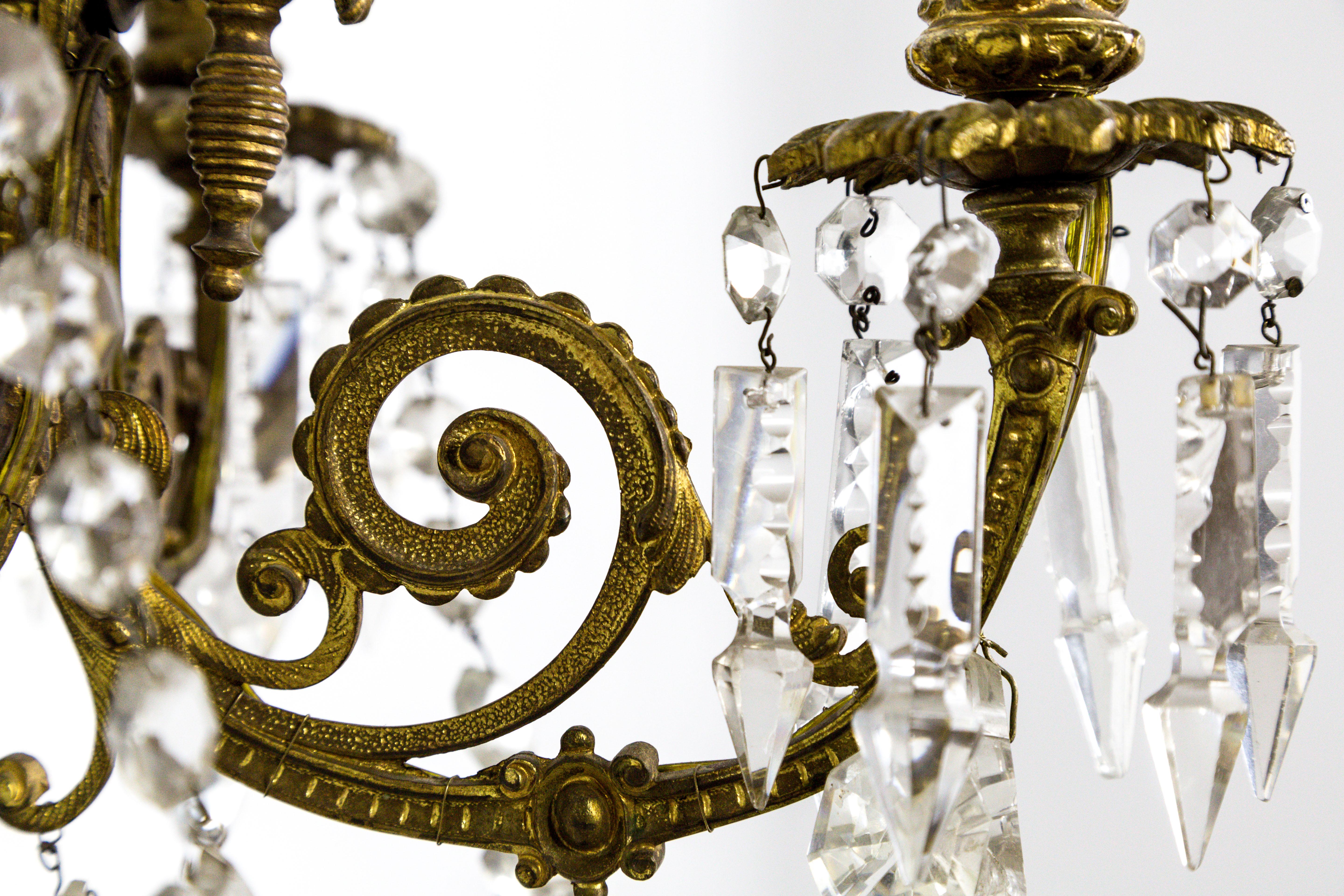Pair of Detailed Brass & Crystal Belle Epoque Sconces For Sale 2