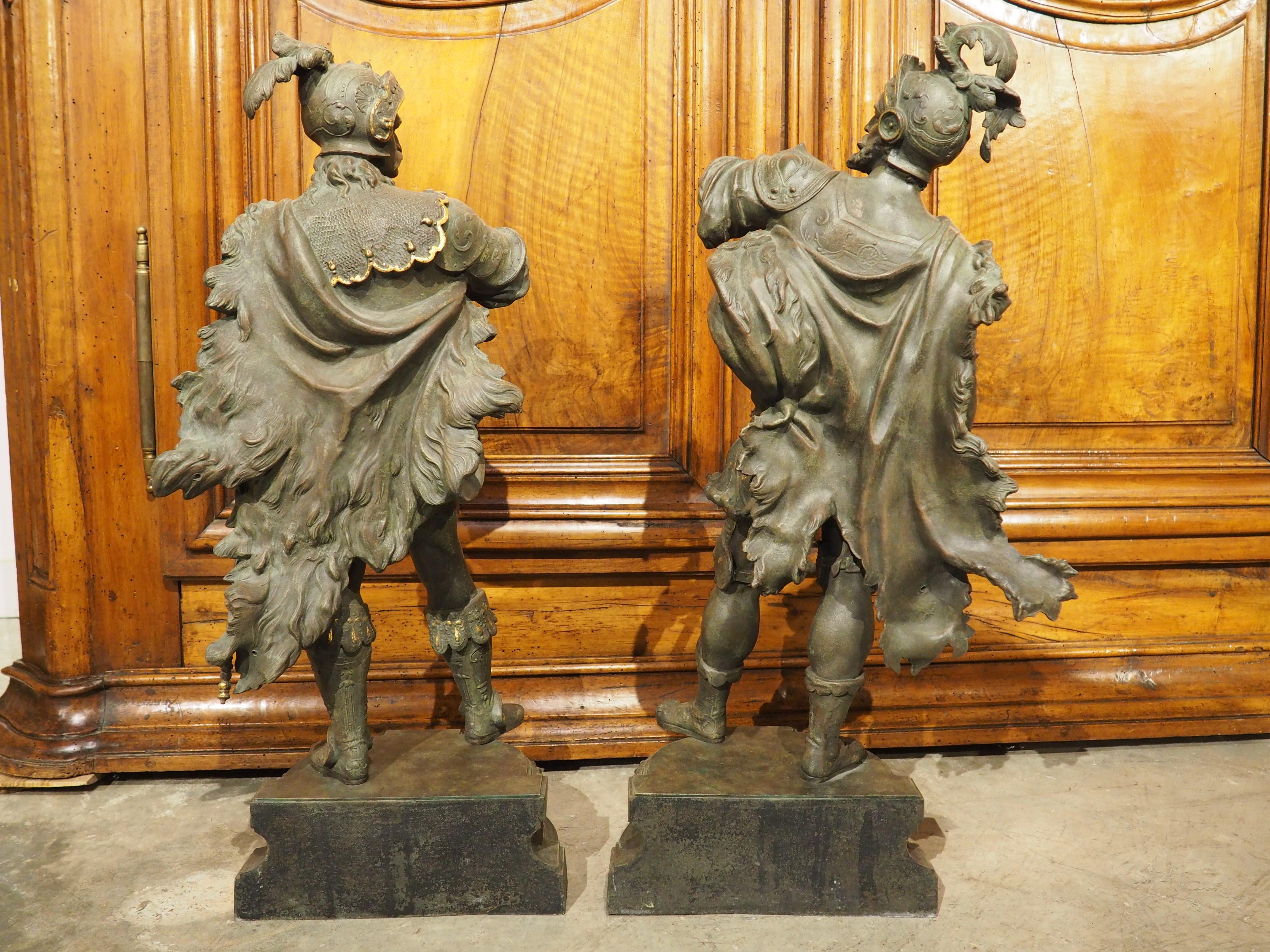 Pair of Highly Detailed Cast Antique Military Figures with Gilt Accents For Sale 3