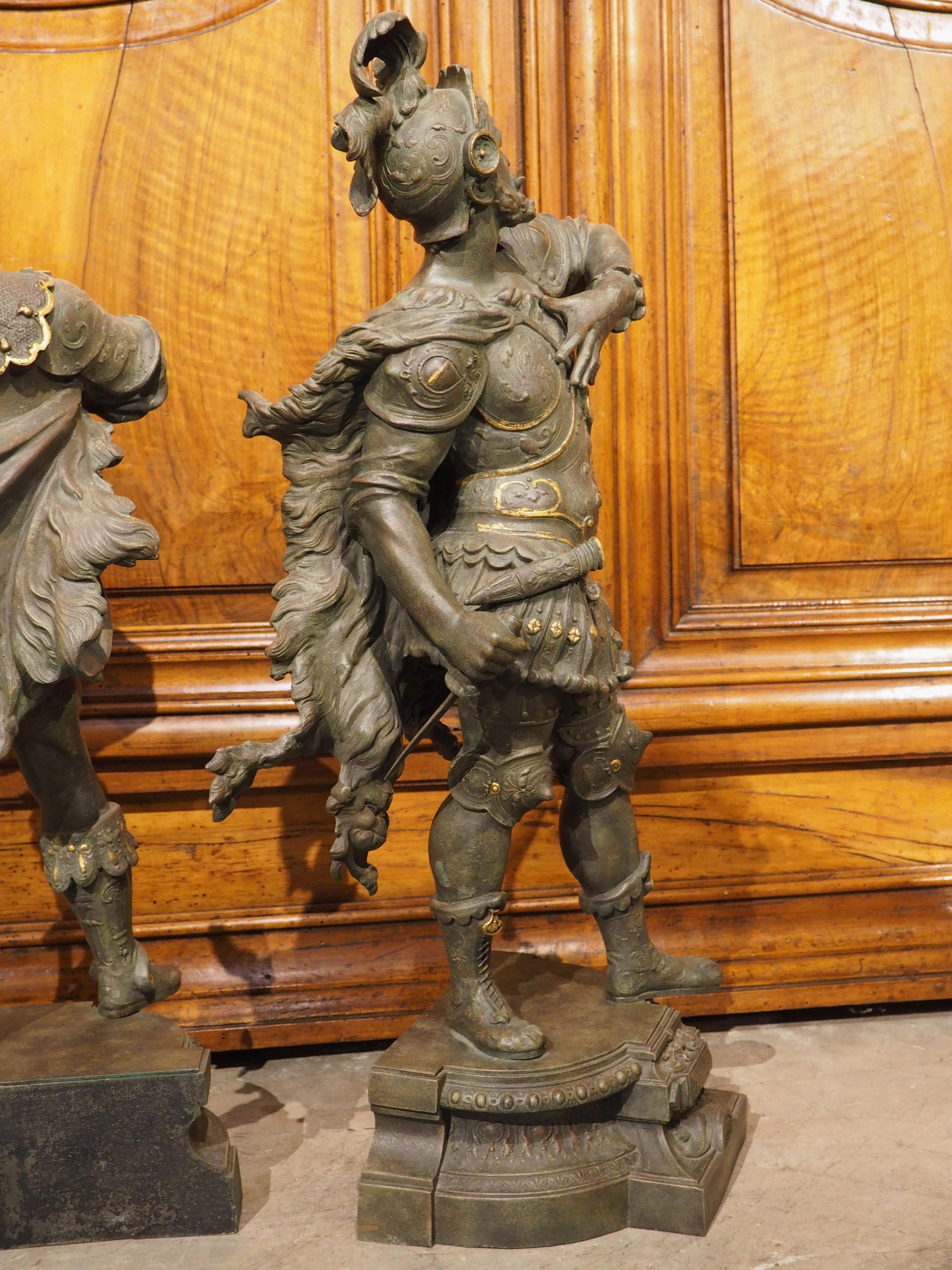 Pair of Highly Detailed Cast Antique Military Figures with Gilt Accents For Sale 4