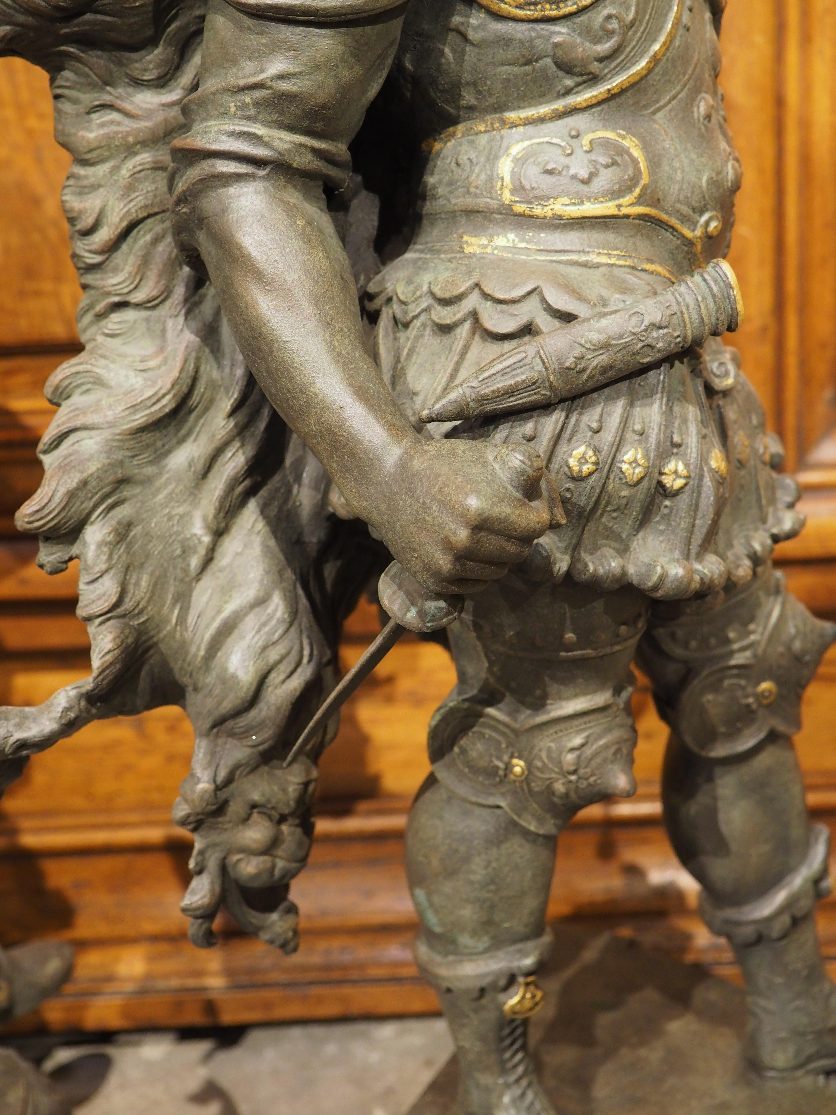 Pair of Highly Detailed Cast Antique Military Figures with Gilt Accents For Sale 5