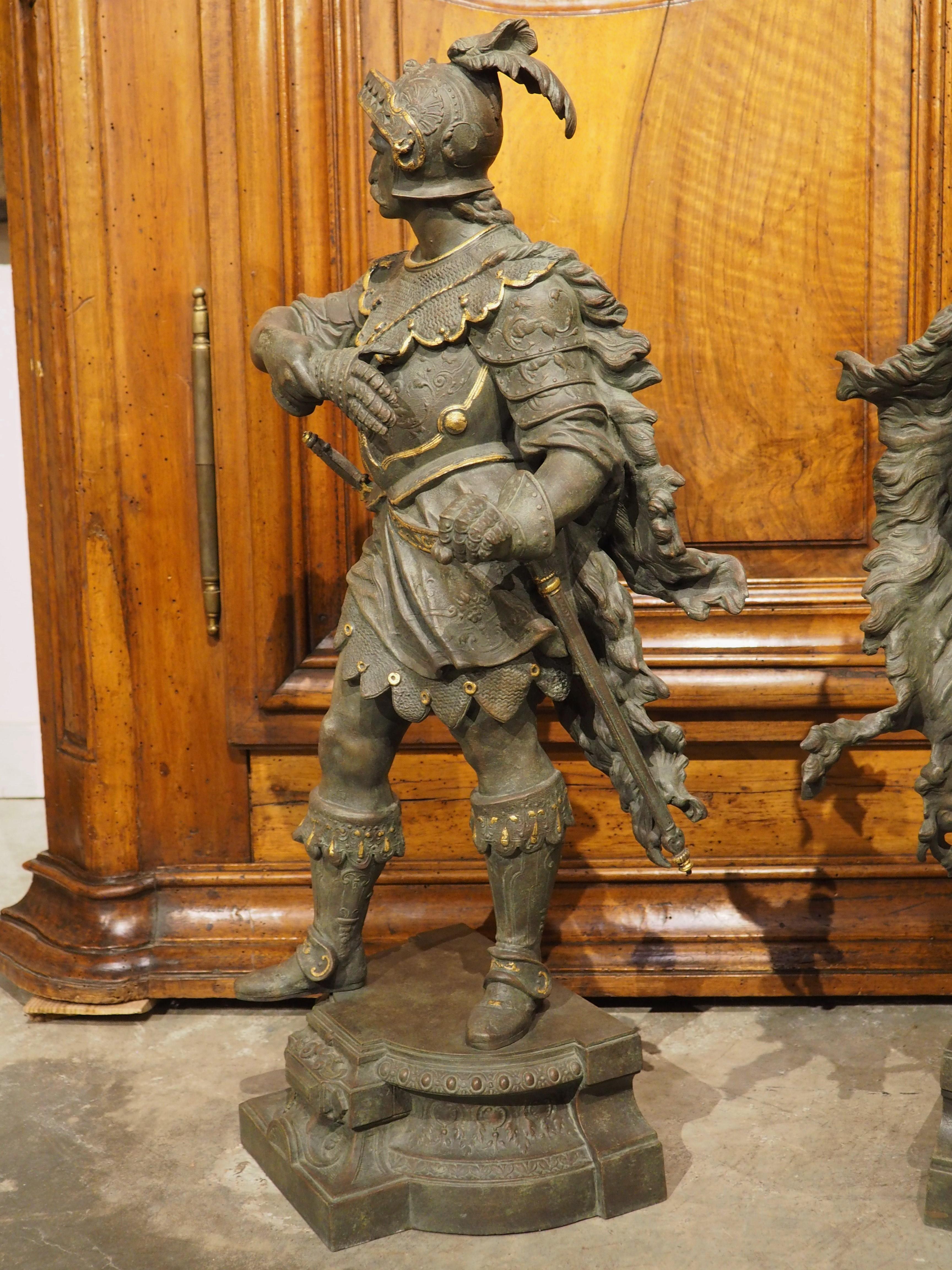 Pair of Highly Detailed Cast Antique Military Figures with Gilt Accents For Sale 7
