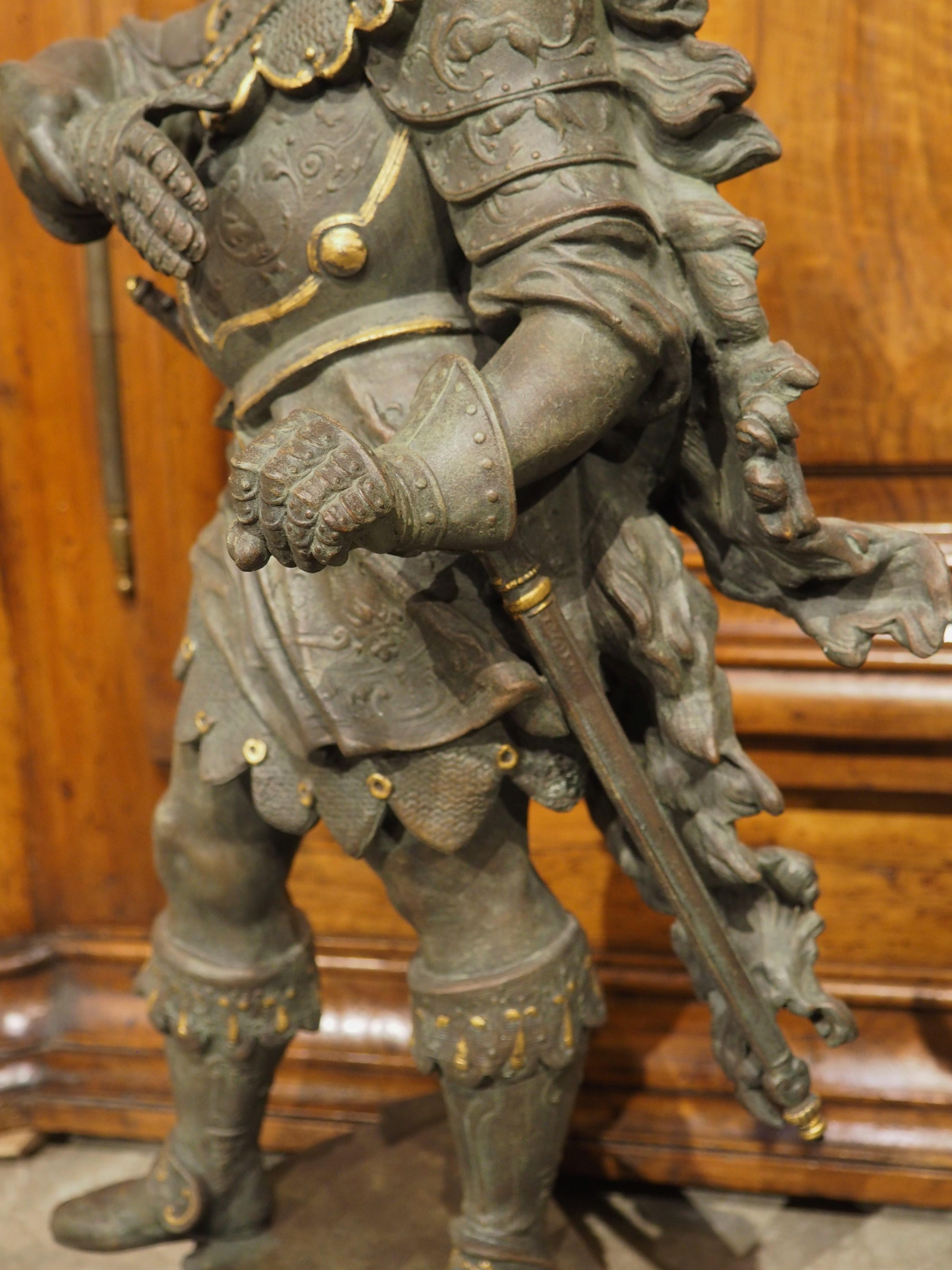 Pair of Highly Detailed Cast Antique Military Figures with Gilt Accents For Sale 8