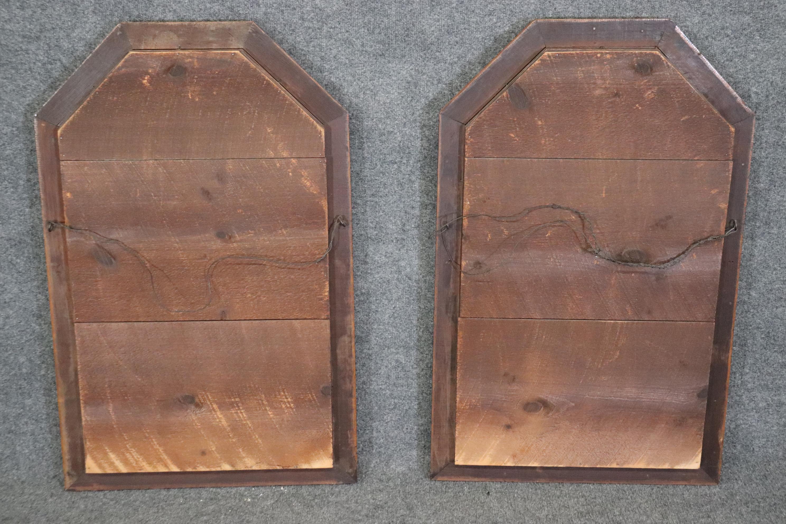 Gothic Revival Pair of Highly Molded Walnut Geometric Pseudo Gothic Style Gilded Wall Mirrors  For Sale
