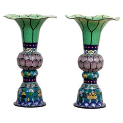 Pair of Highly Unusual Cloisonne Vases Pair of Highly Unusual Cloisonne Vases