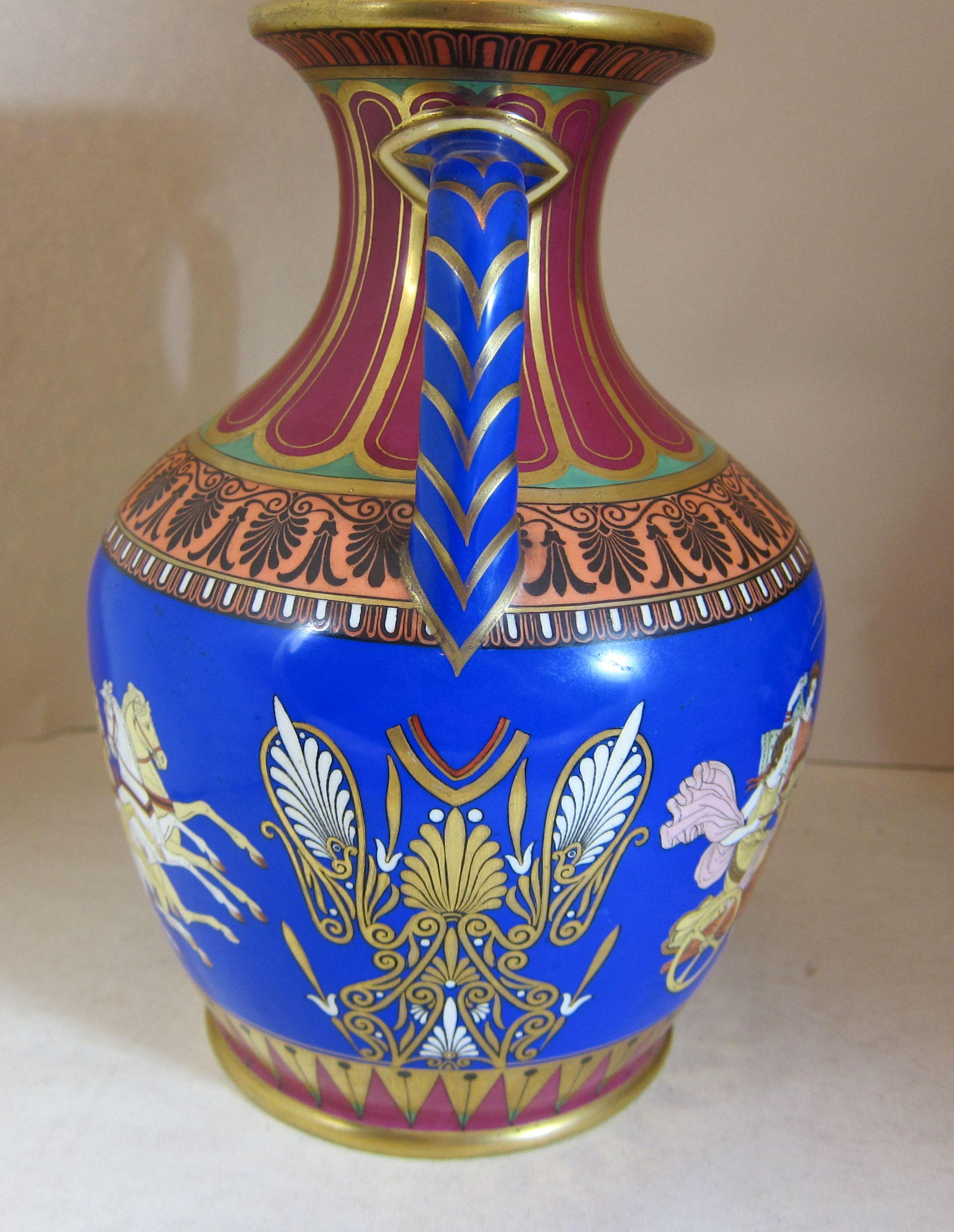Mid-19th Century Pair of Hill Pottery & Co. Portland Vases Decorated with Racing Chariots For Sale