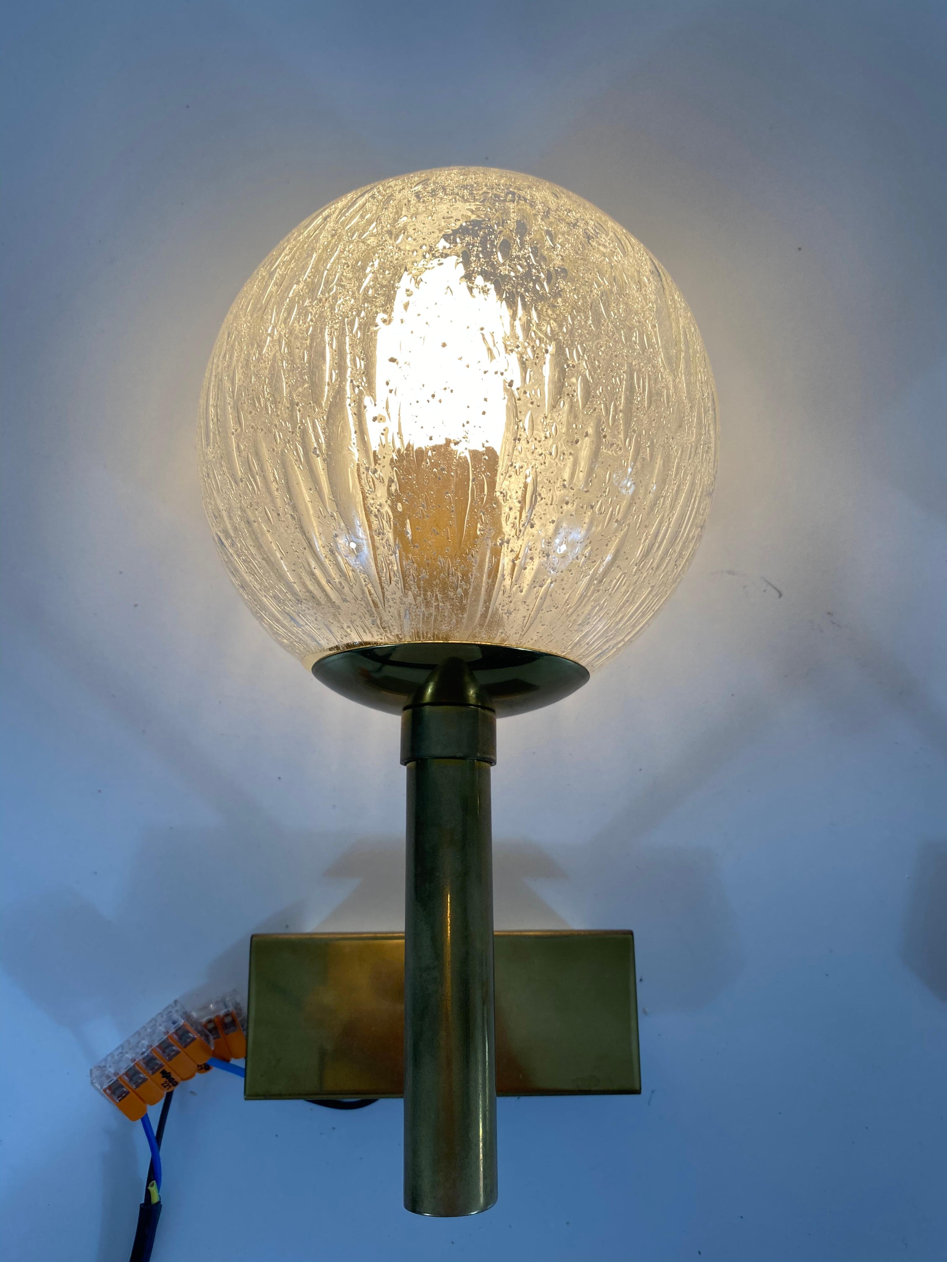 Pair of Hillebrand Brass and Glass Wall Lamps, Germany, 1960s For Sale 4
