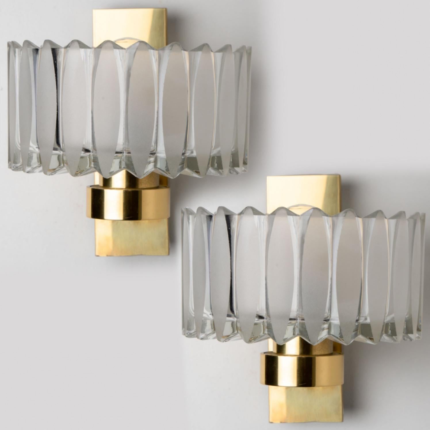 Pair of Hillebrand Brass and Glass Wall Light Fixtures, 1970s For Sale 1