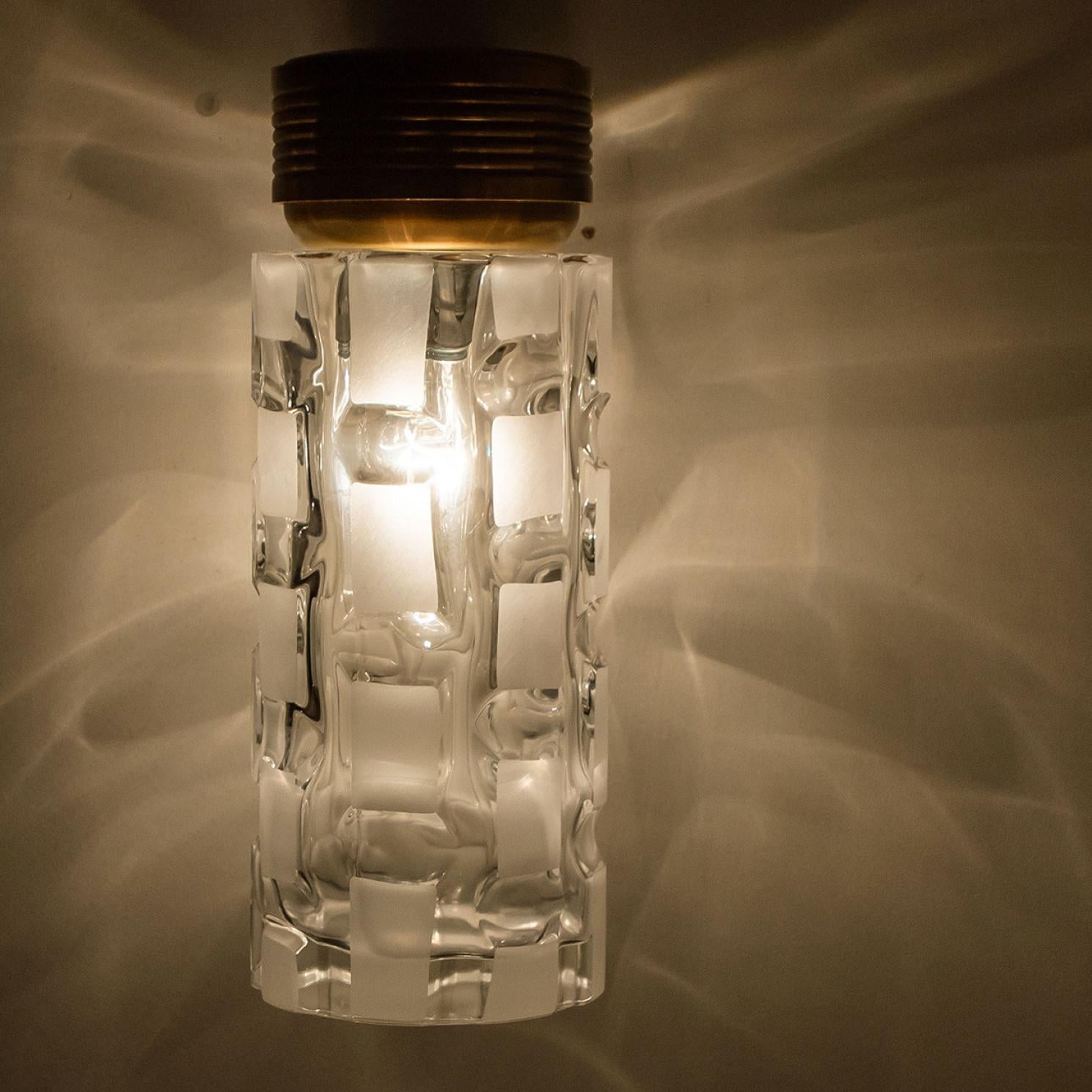 Pair Of Hillebrand Clear and Opaque Glass Wall Light Fixtures, 1970s For Sale 7
