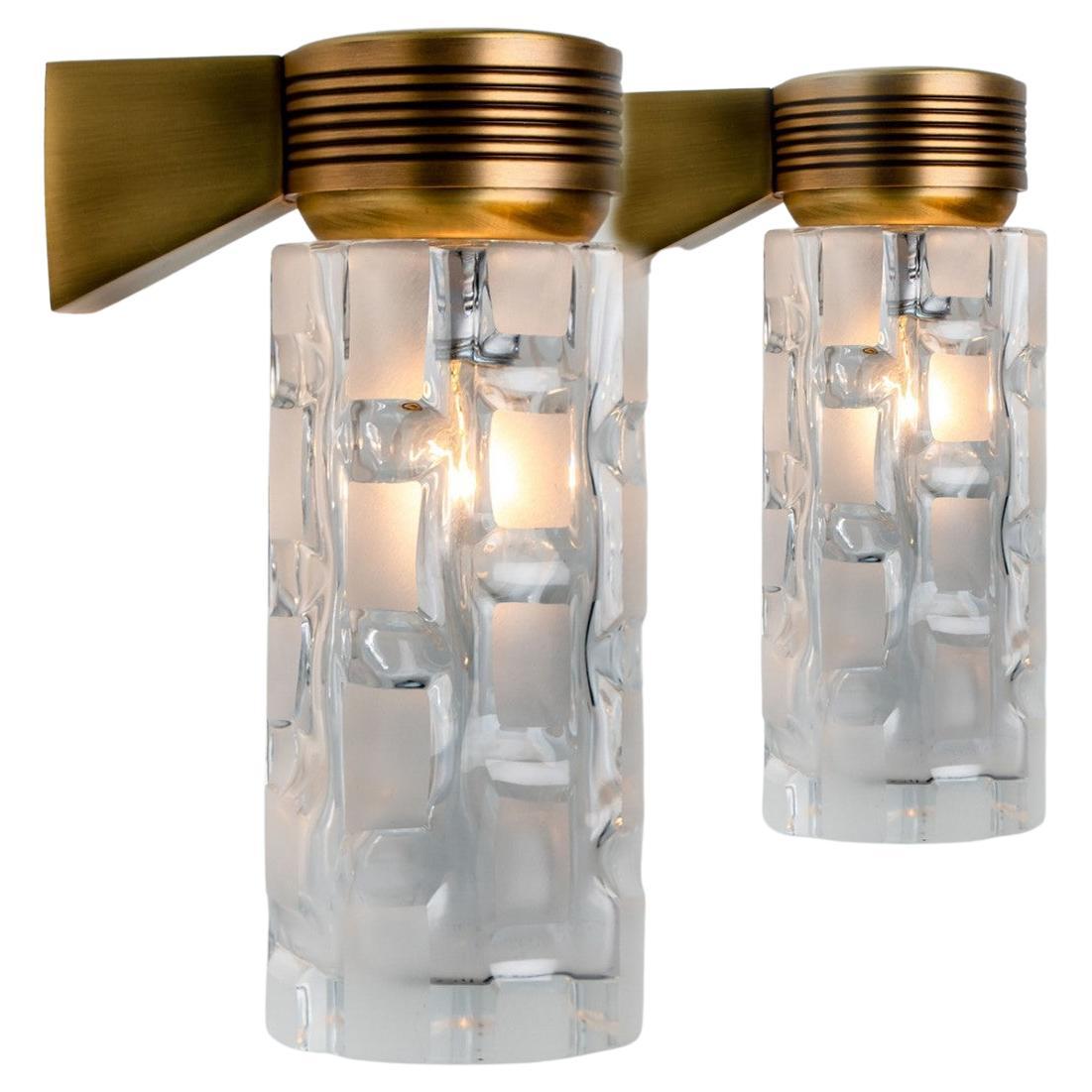 Pair Of Hillebrand Clear and Opaque Glass Wall Light Fixtures, 1970s