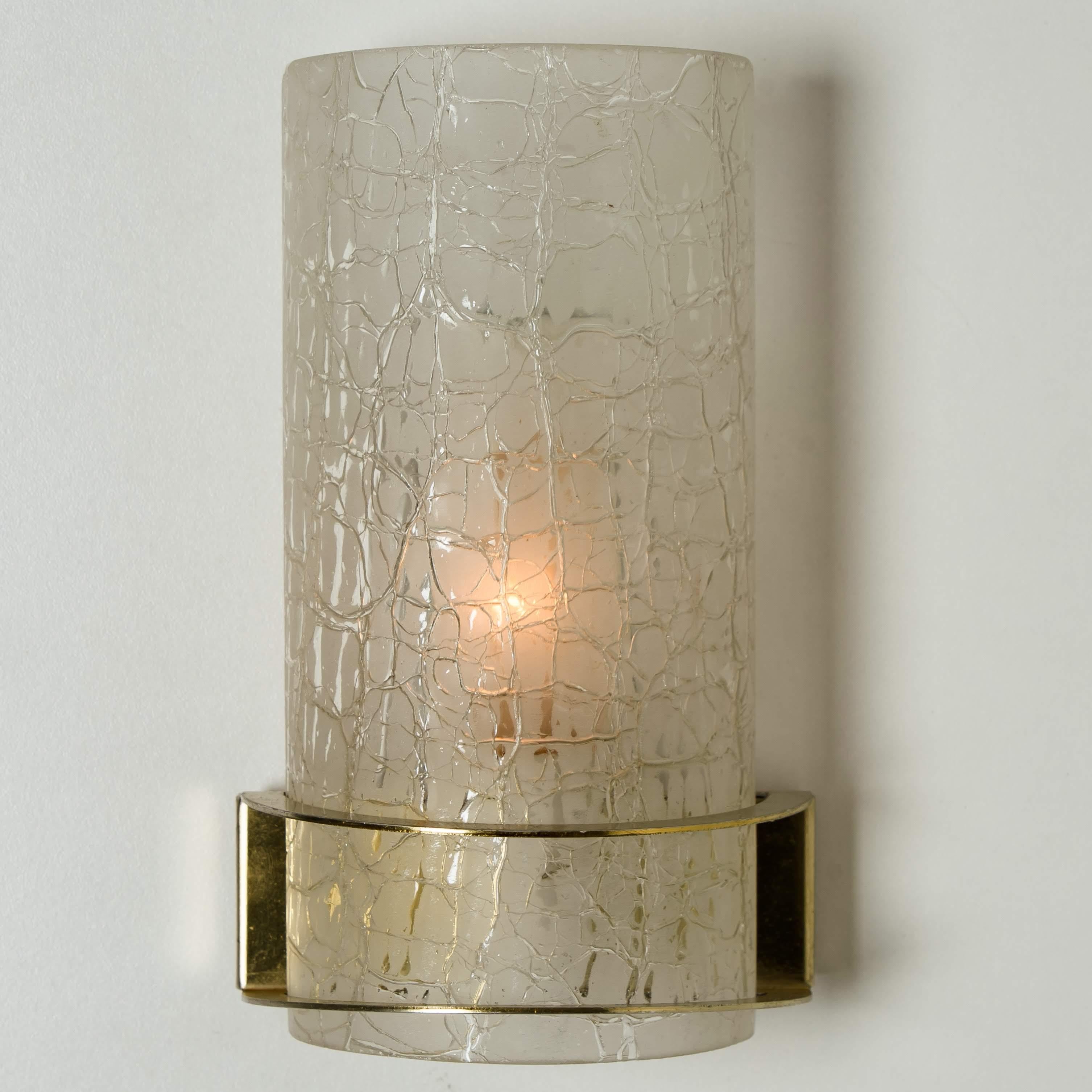 20th Century Pair of Hillebrand Massive Crackle Glass Wall Light Fixtures, 1960 For Sale