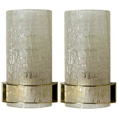 Retro Pair of Hillebrand Massive Crackle Glass Wall Light Fixtures, 1960