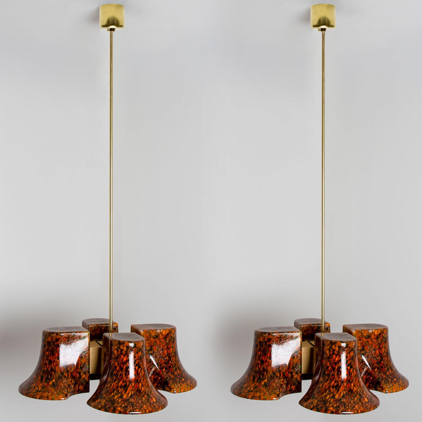 Pair of Hillebrand Orange Gold 'Confetti' Murano Glass Pendant, 1970s For Sale 8