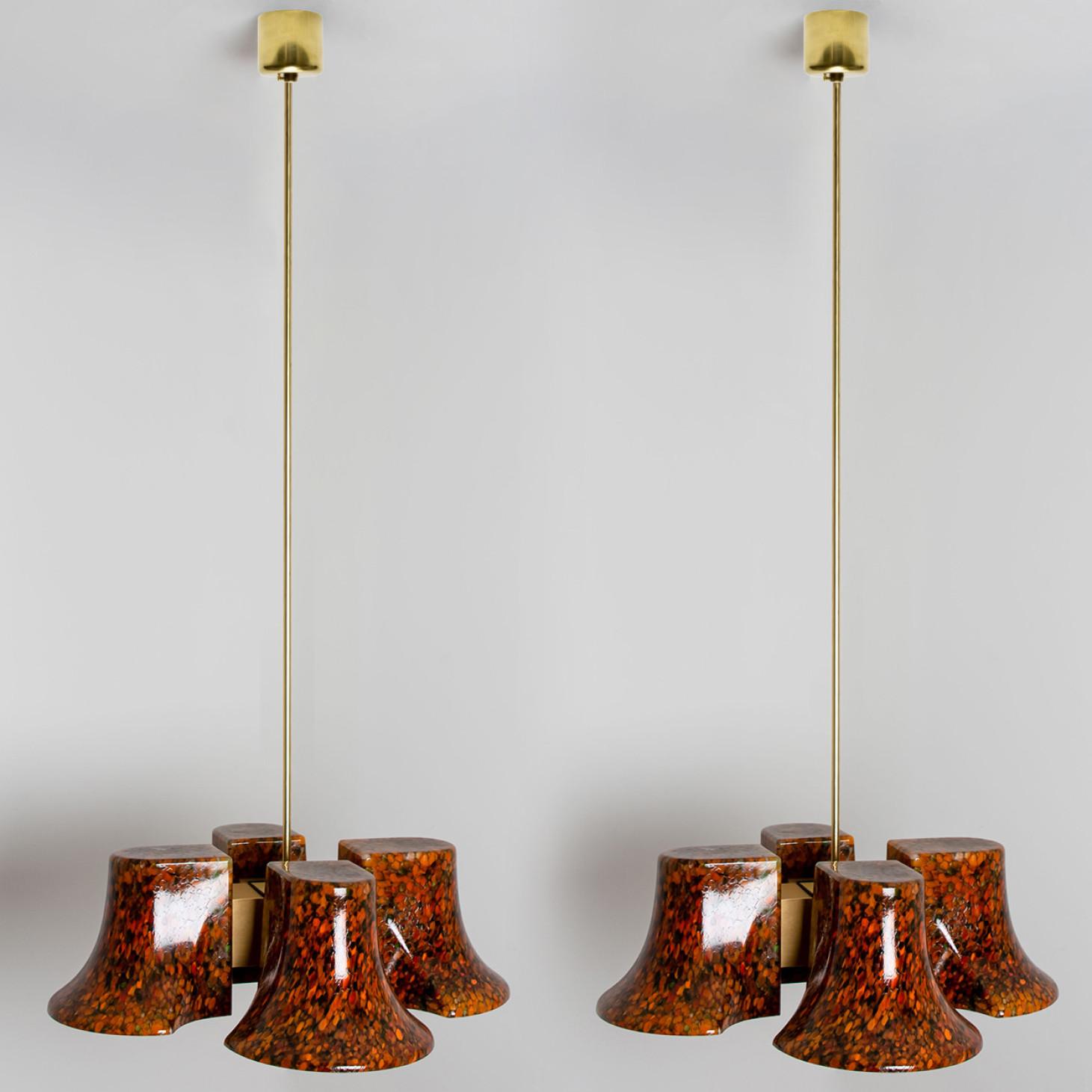 Pair of Hillebrand Orange Gold 'Confetti' Murano Glass Pendant, 1970s For Sale 9