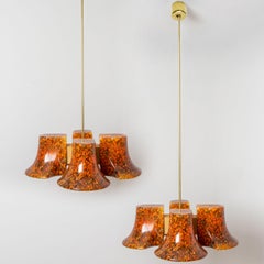 Pair of Hillebrand Orange Gold 'Confetti' Murano Glass Pendant, 1970s