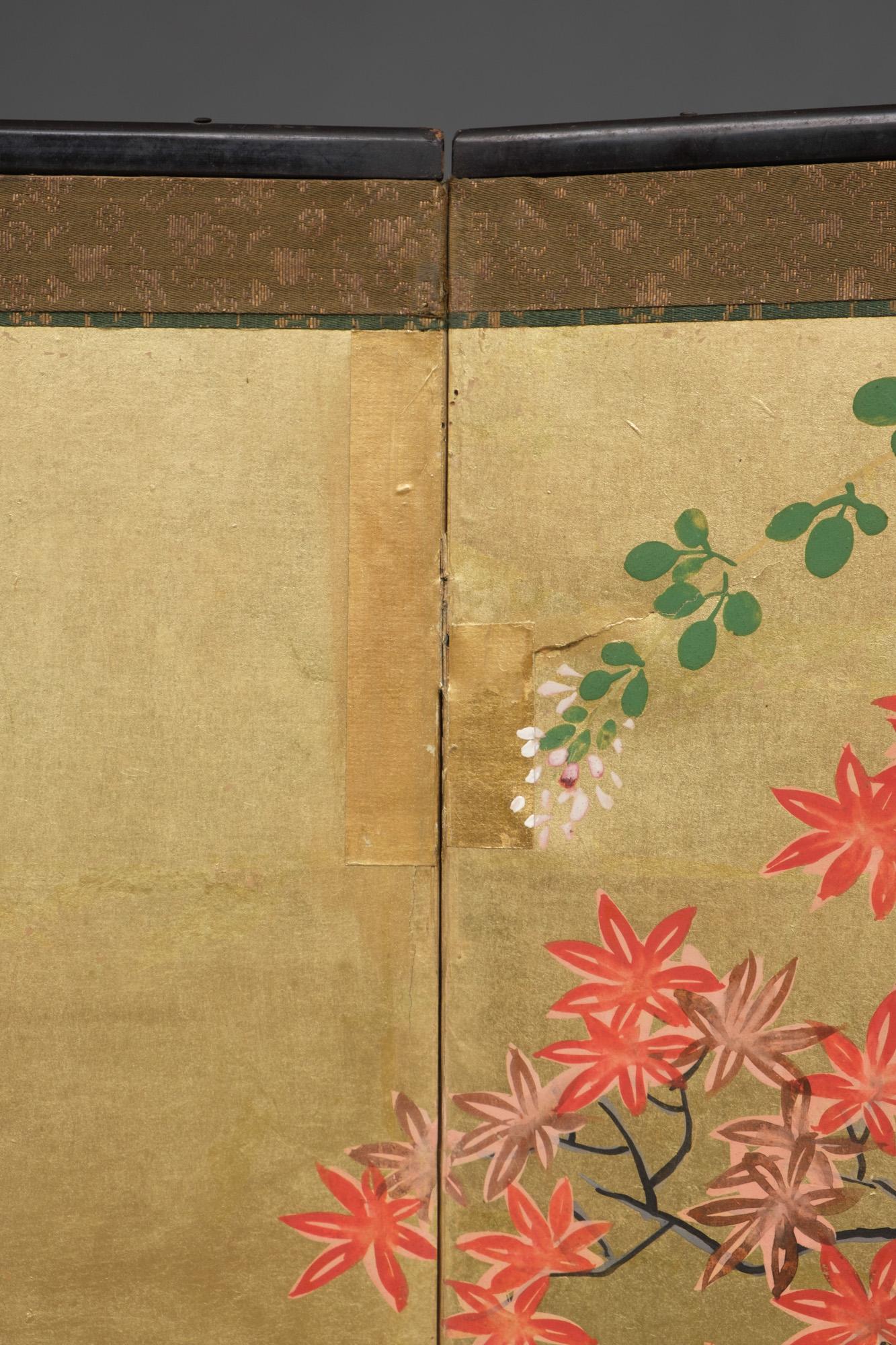 19th Century Pair of Japanese hinagata byôbu 雛形屏風 (small folding screens) with flower carts For Sale