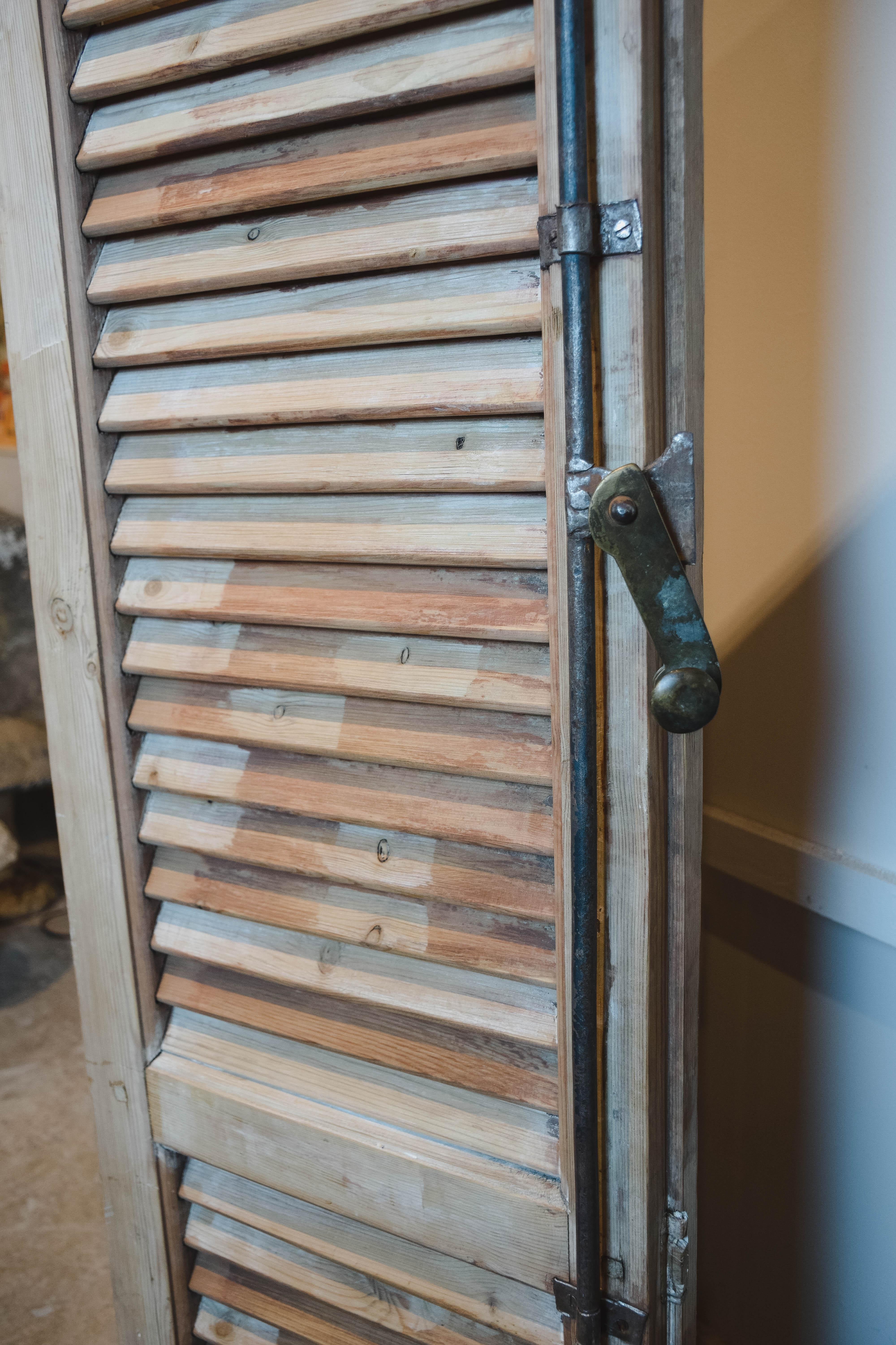 Pair of Hinged Vintage French Shutters In Good Condition For Sale In Houston, TX
