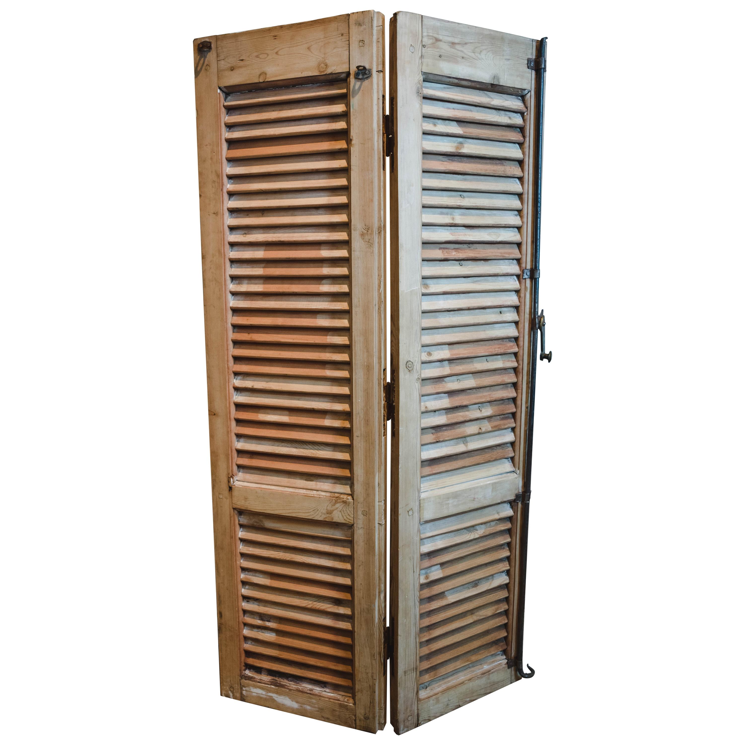 Pair of Hinged Vintage French Shutters For Sale