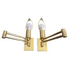 Pair of Hinson Brass Swing Arm Wall Sconces manufactured in Spain by Metalarte