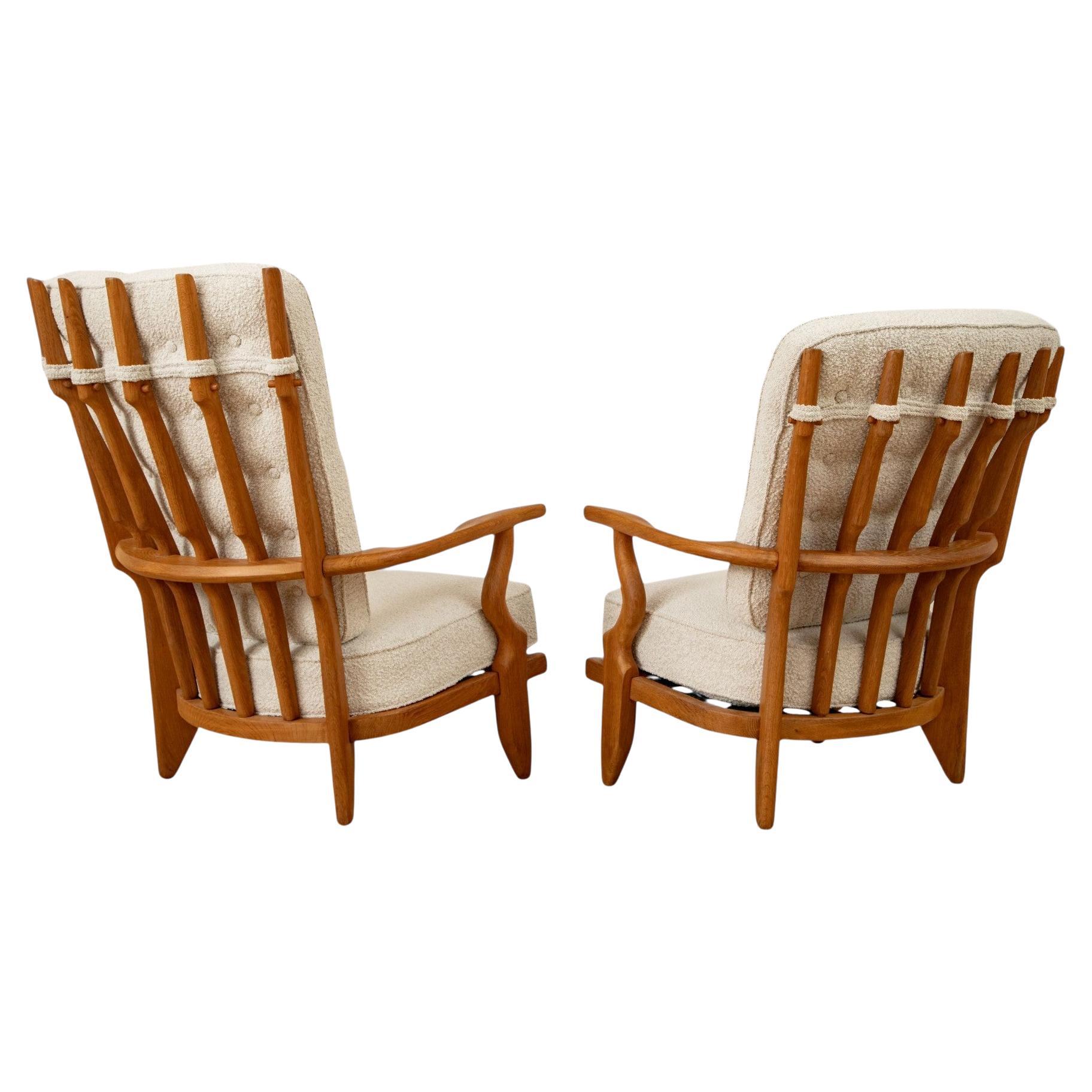 Paire de chaises longues His and Her de Guillerme et Chambron en chêne blanc en vente