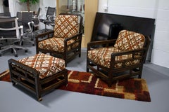 Pair of His and Hers Chairs and Ottoman by Ficks Reed Vintage Mid-Century Modern