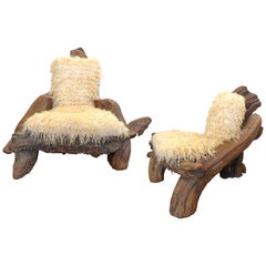 Pair of "His & Hers" California Craft Organic Wood Armchairs