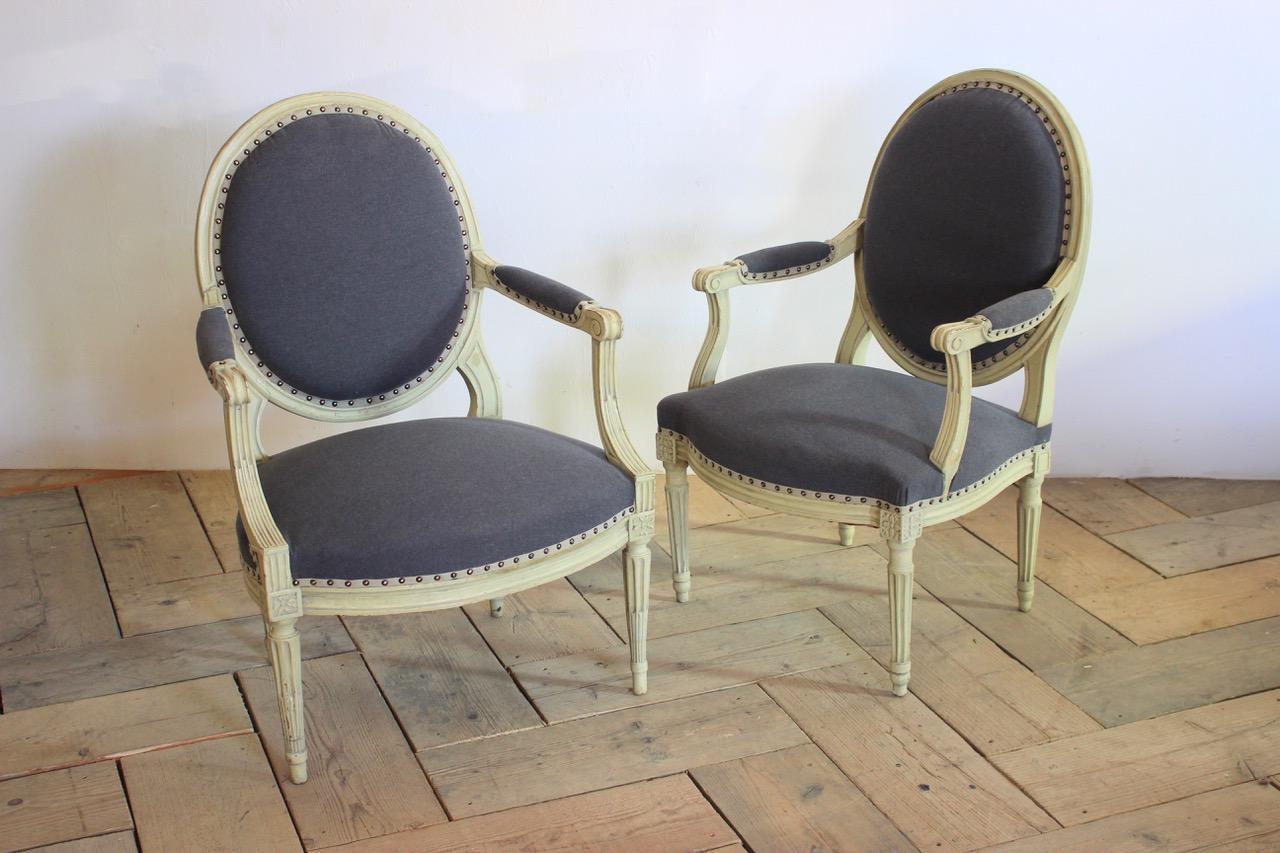 Pair of His & Hers French Fauteuils In Good Condition For Sale In Gloucestershire, GB