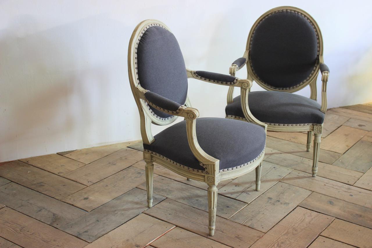 20th Century Pair of His & Hers French Fauteuils For Sale