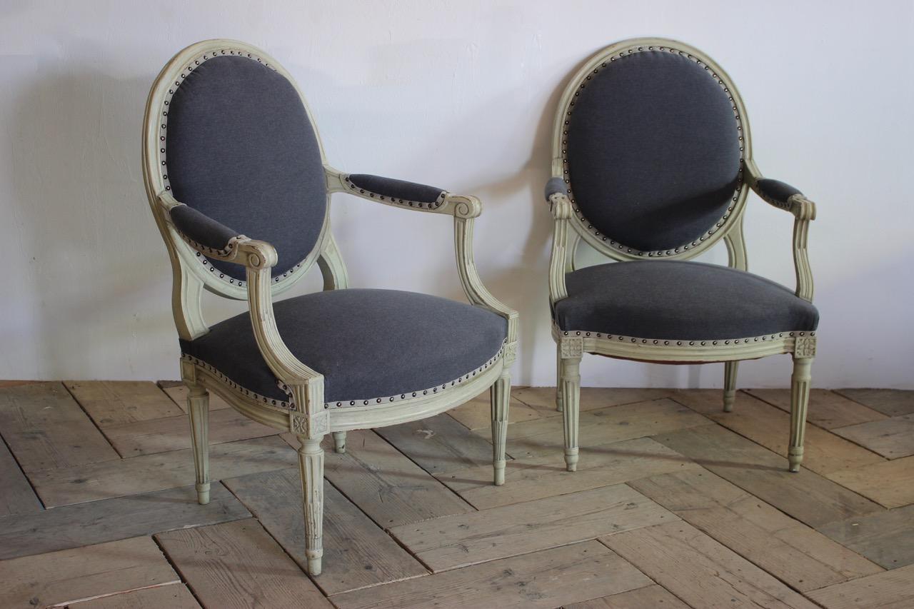 Pair of His & Hers French Fauteuils For Sale 2