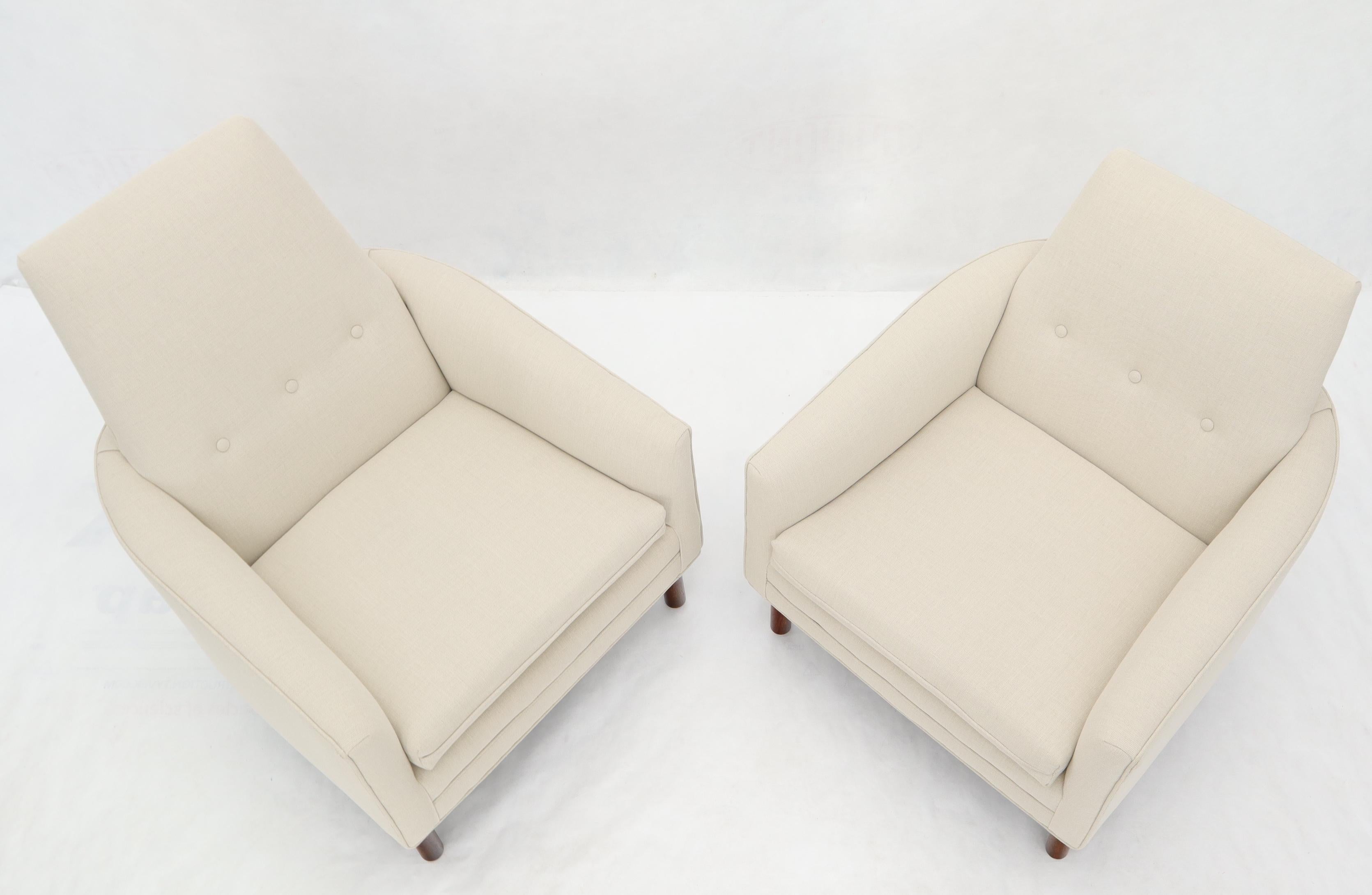 Mid-Century Modern Pair of His & Hers Probber Style Lounge Chairs New Linen Upholstery