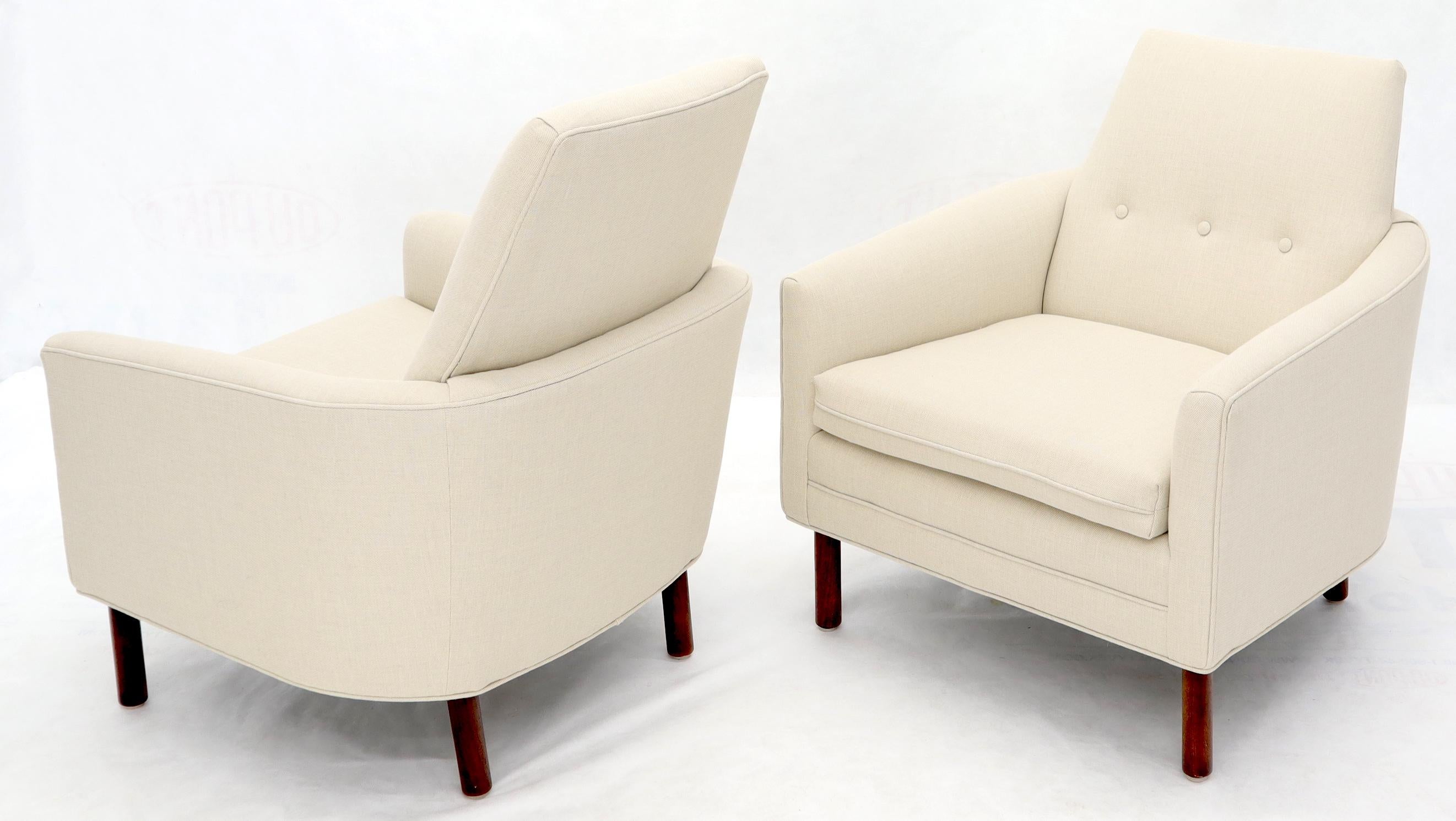 American Pair of His & Hers Probber Style Lounge Chairs New Linen Upholstery