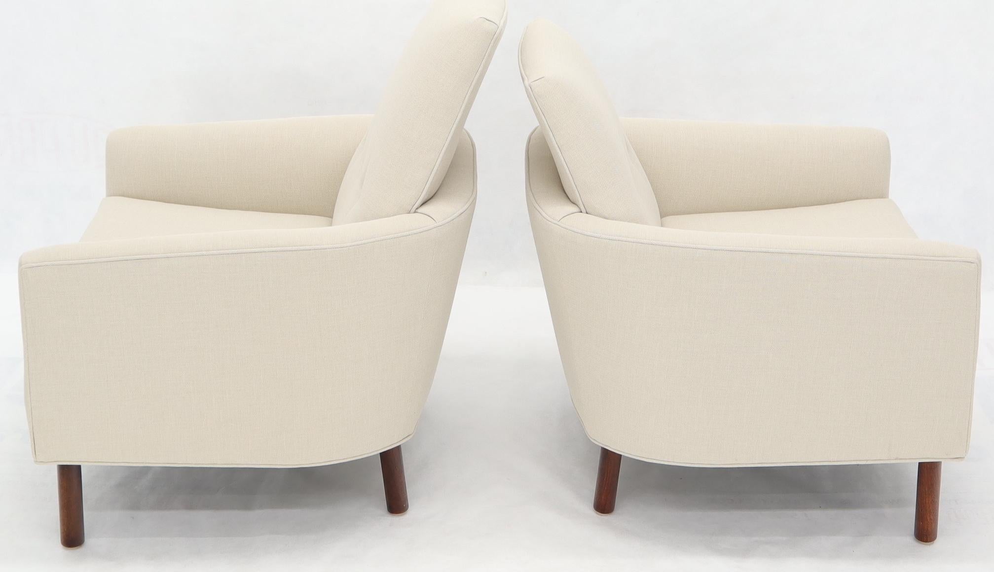 20th Century Pair of His & Hers Probber Style Lounge Chairs New Linen Upholstery
