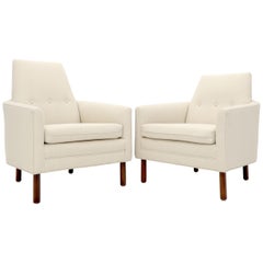 Pair of His 
Hers Probber Style Lounge Chairs New Linen Upholstery
