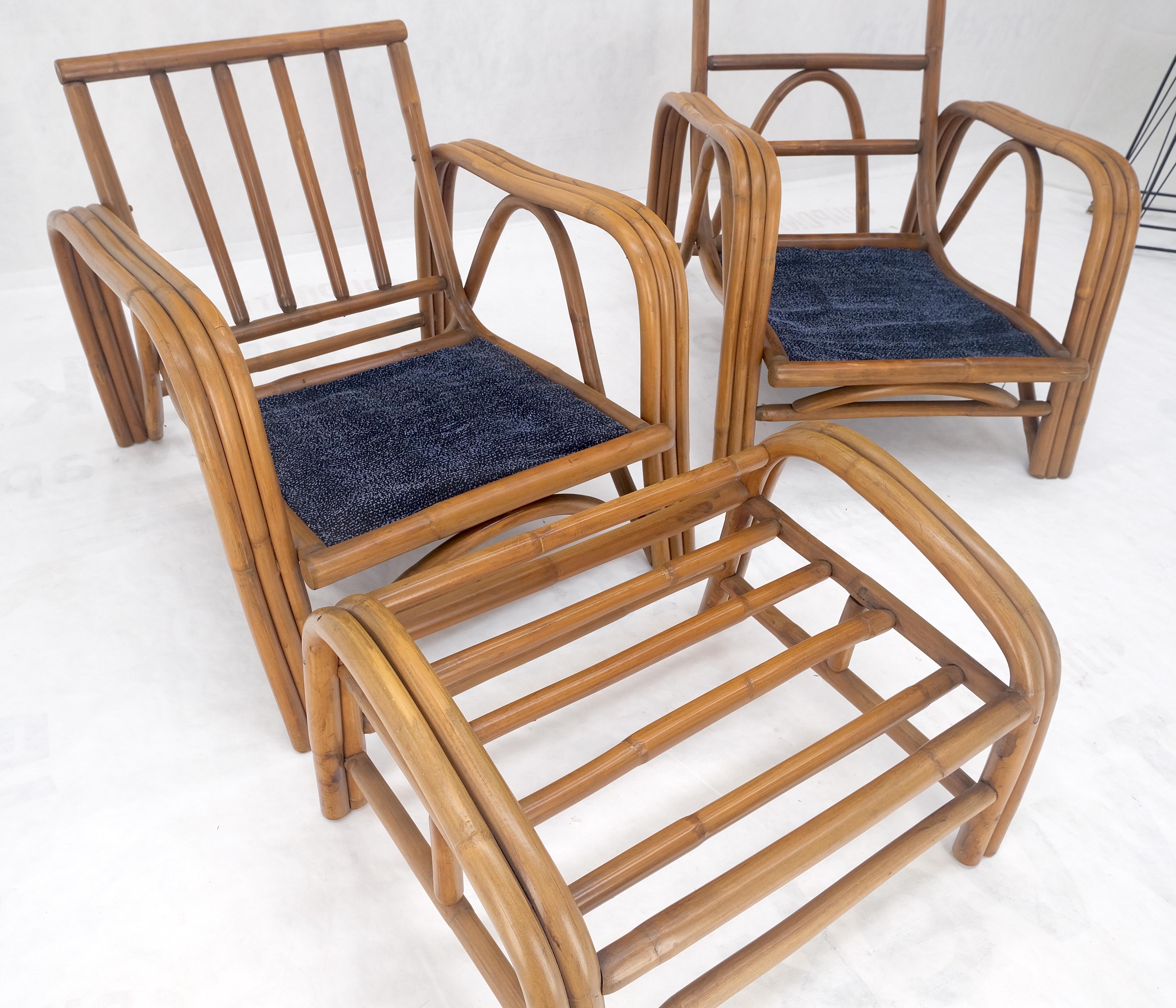 Pair of His & Hers Rattan Bamboo Mid Century Modern Lounge Chairs Ottoman MINT! For Sale 4