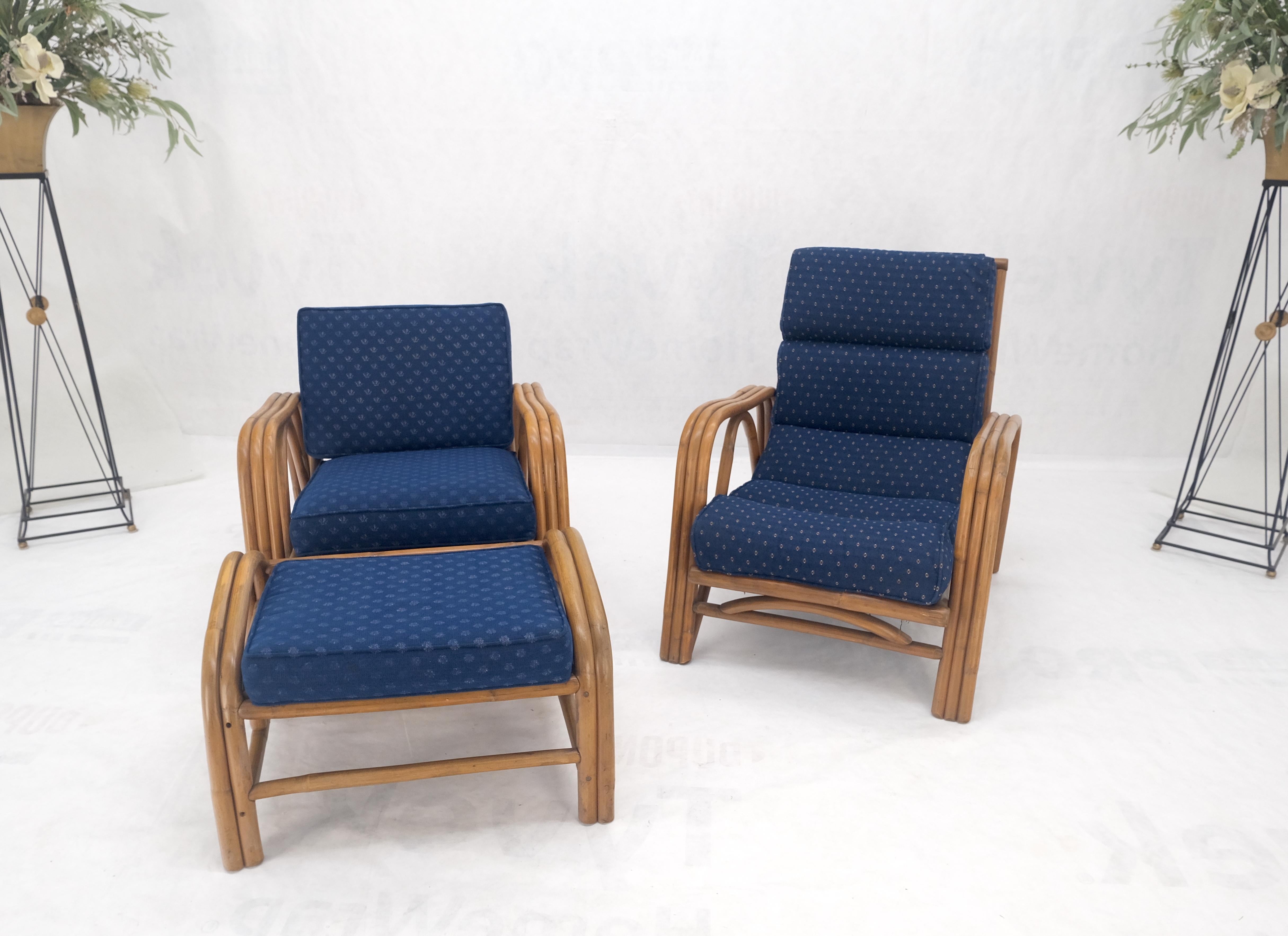 Mid-Century Modern Pair of His & Hers Rattan Bamboo Mid Century Modern Lounge Chairs Ottoman MINT! For Sale