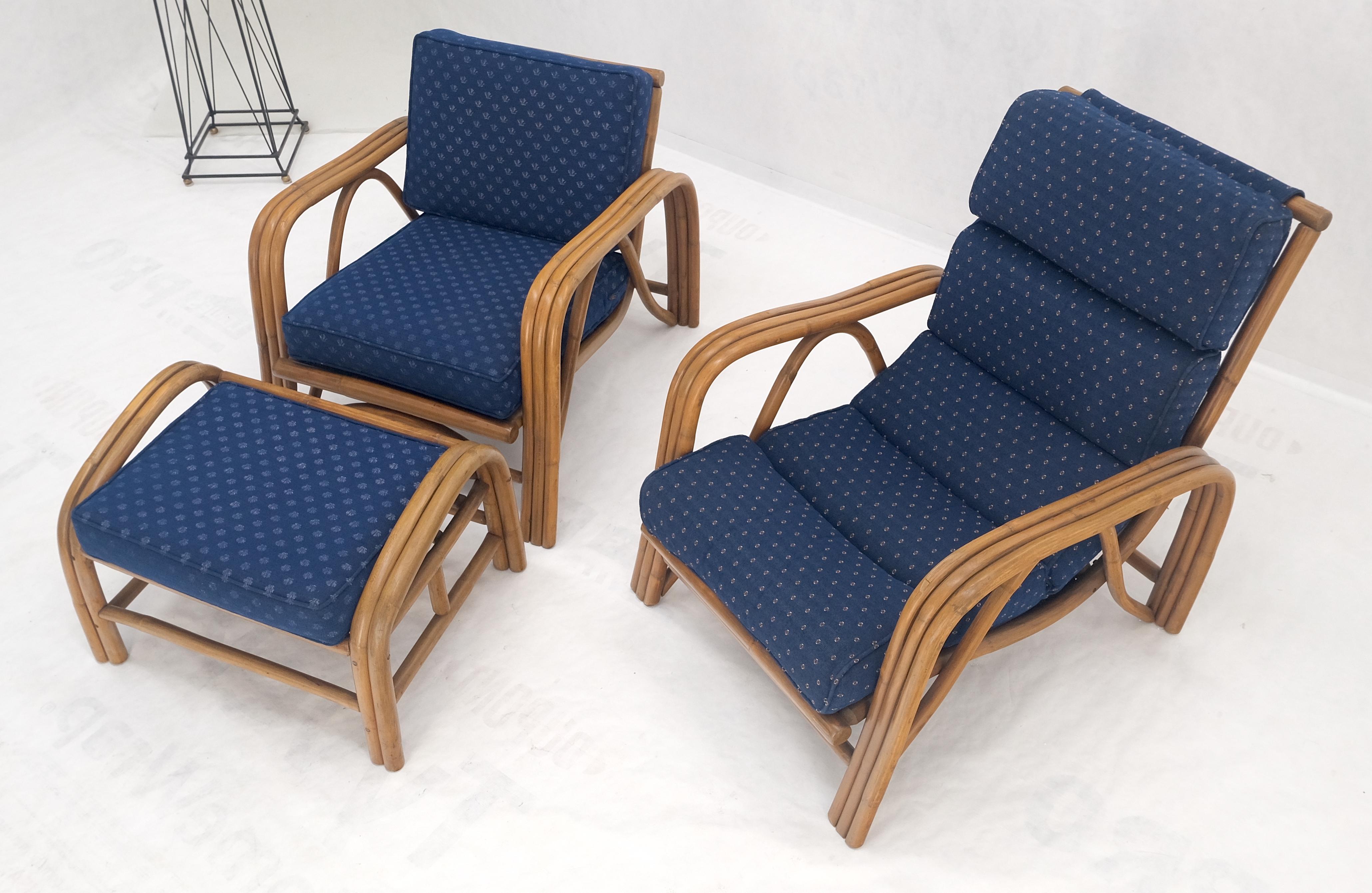 Pair of His & Hers Rattan Bamboo Mid Century Modern Lounge Chairs Ottoman MINT! In Good Condition For Sale In Rockaway, NJ