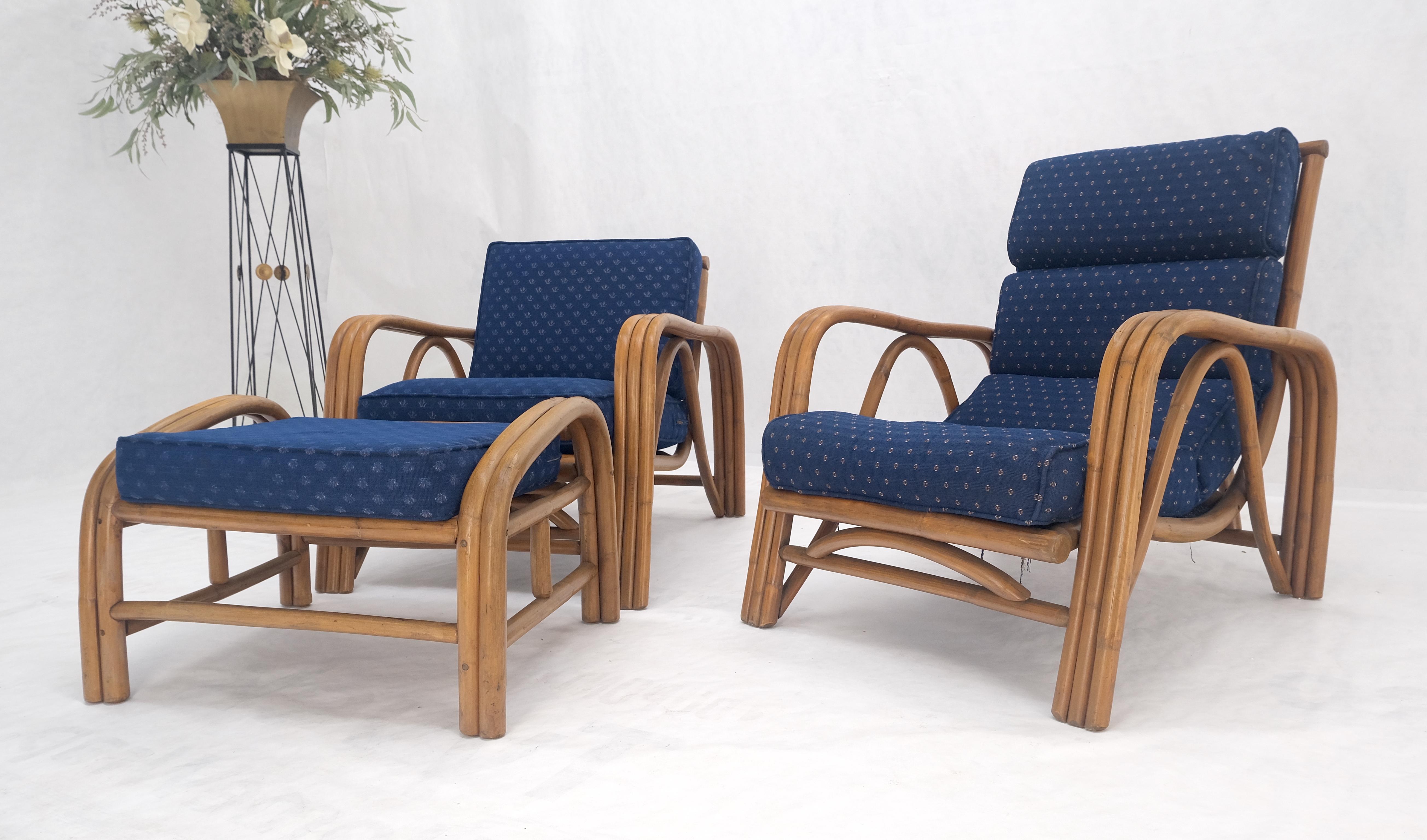 Pair of His & Hers Rattan Bamboo Mid Century Modern Lounge Chairs Ottoman MINT! (20. Jahrhundert) im Angebot