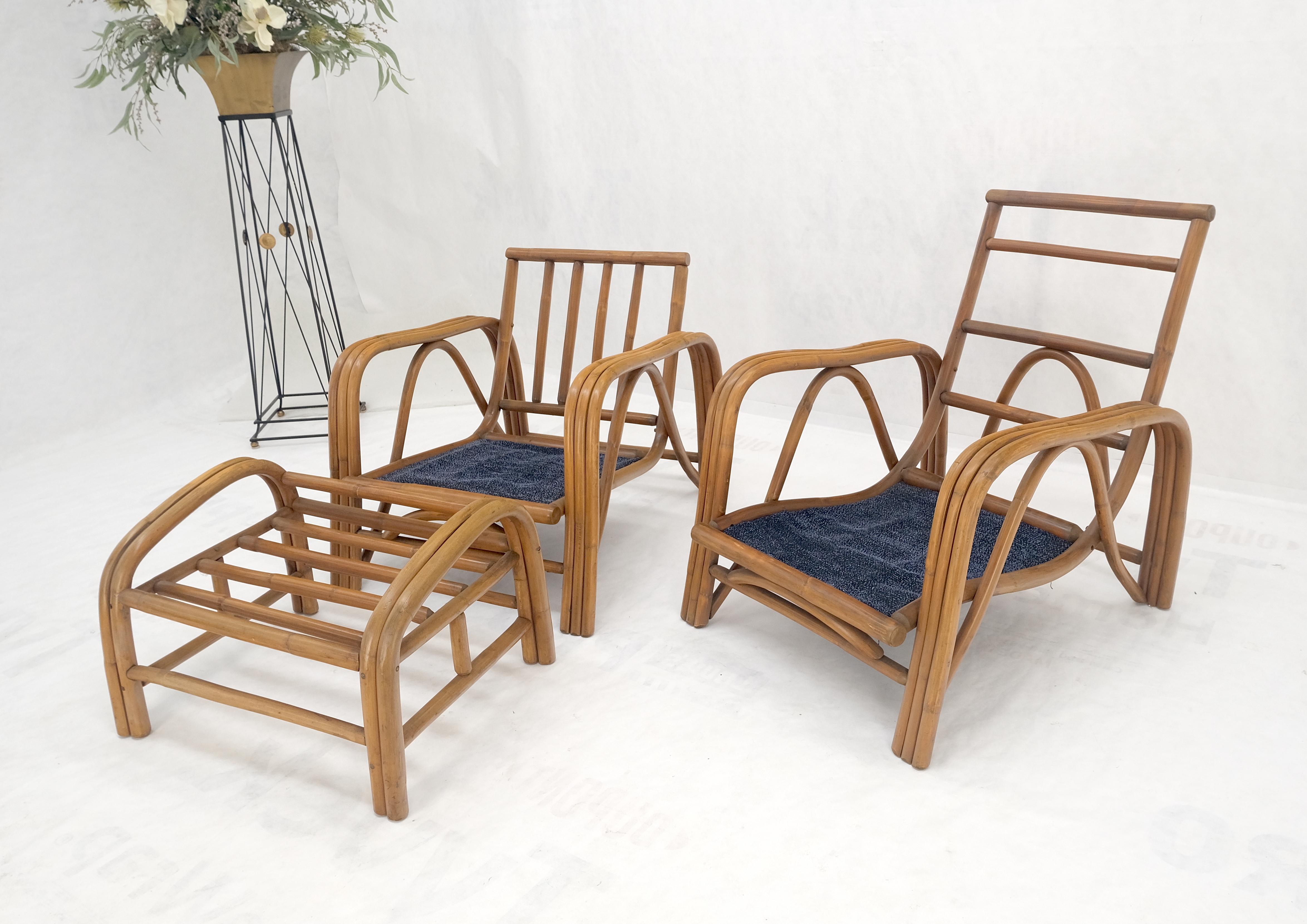 Pair of His & Hers Rattan Bamboo Mid Century Modern Lounge Chairs Ottoman MINT! im Angebot 1
