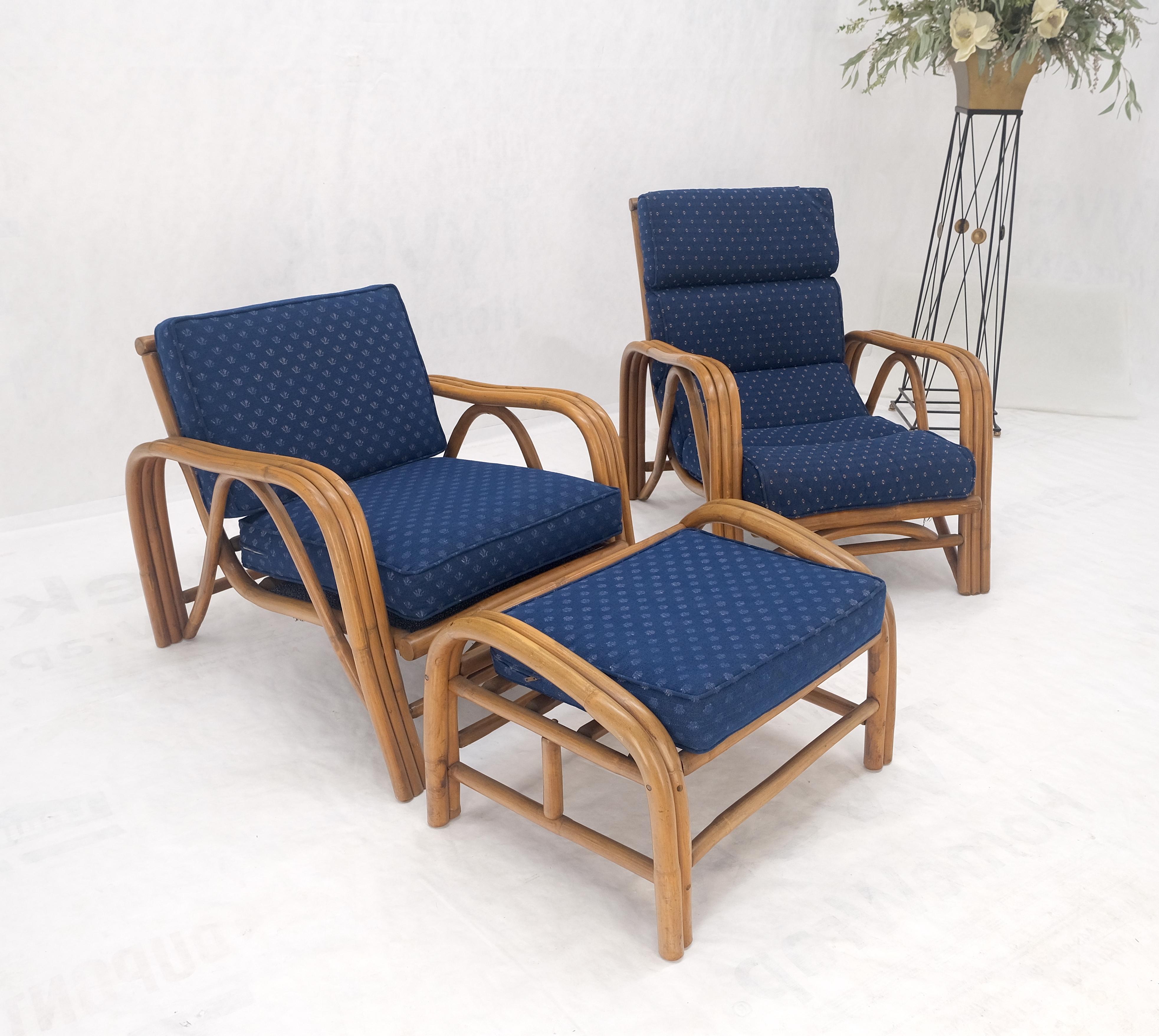 Pair of His & Hers Rattan Bamboo Mid Century Modern Lounge Chairs Ottoman MINT! For Sale 2