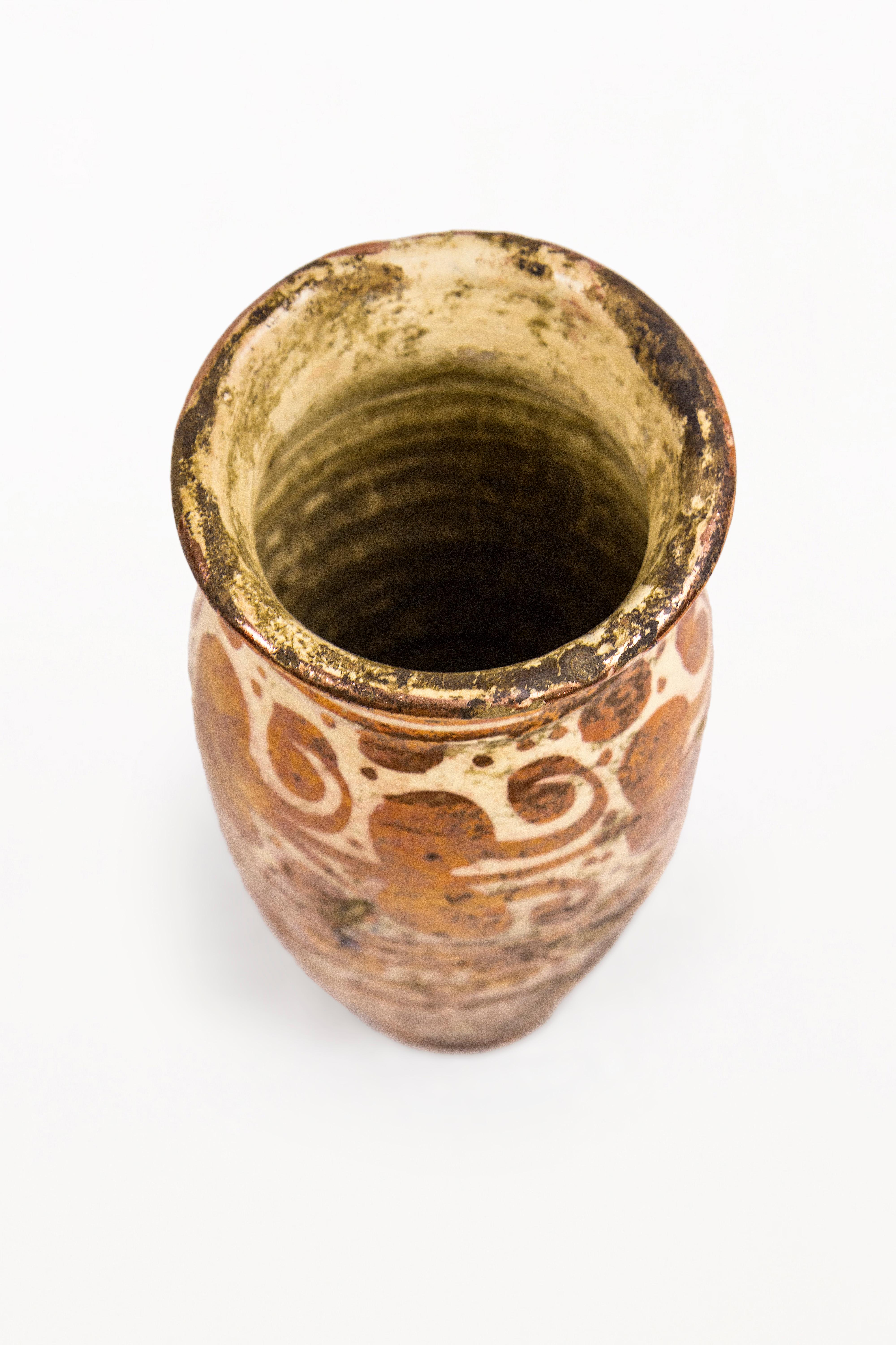 Spanish Pair of Hispano-Moresque Copper Lustre Honey Pots, XVII Century, Spain For Sale